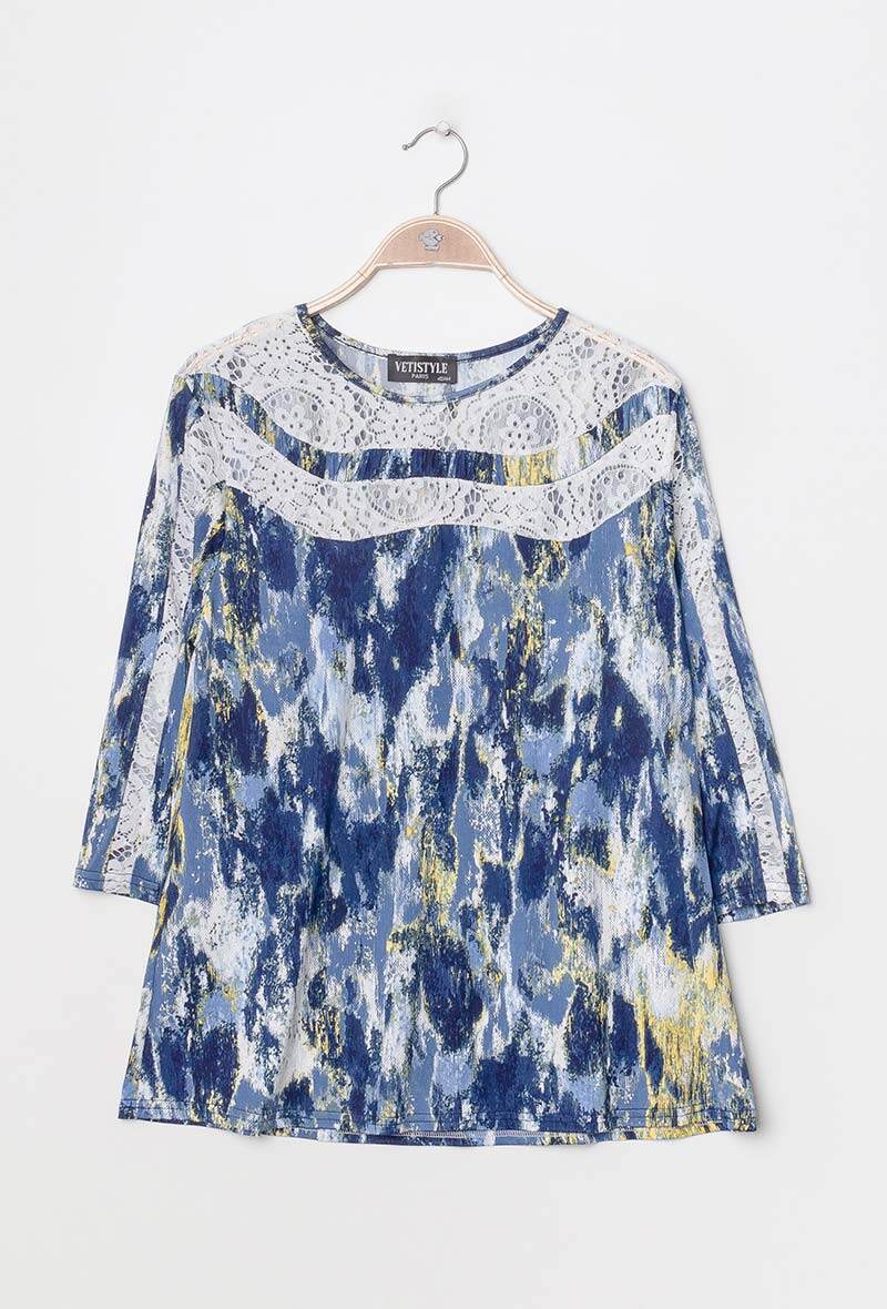 Stretch printed blouse i Stor Storlek