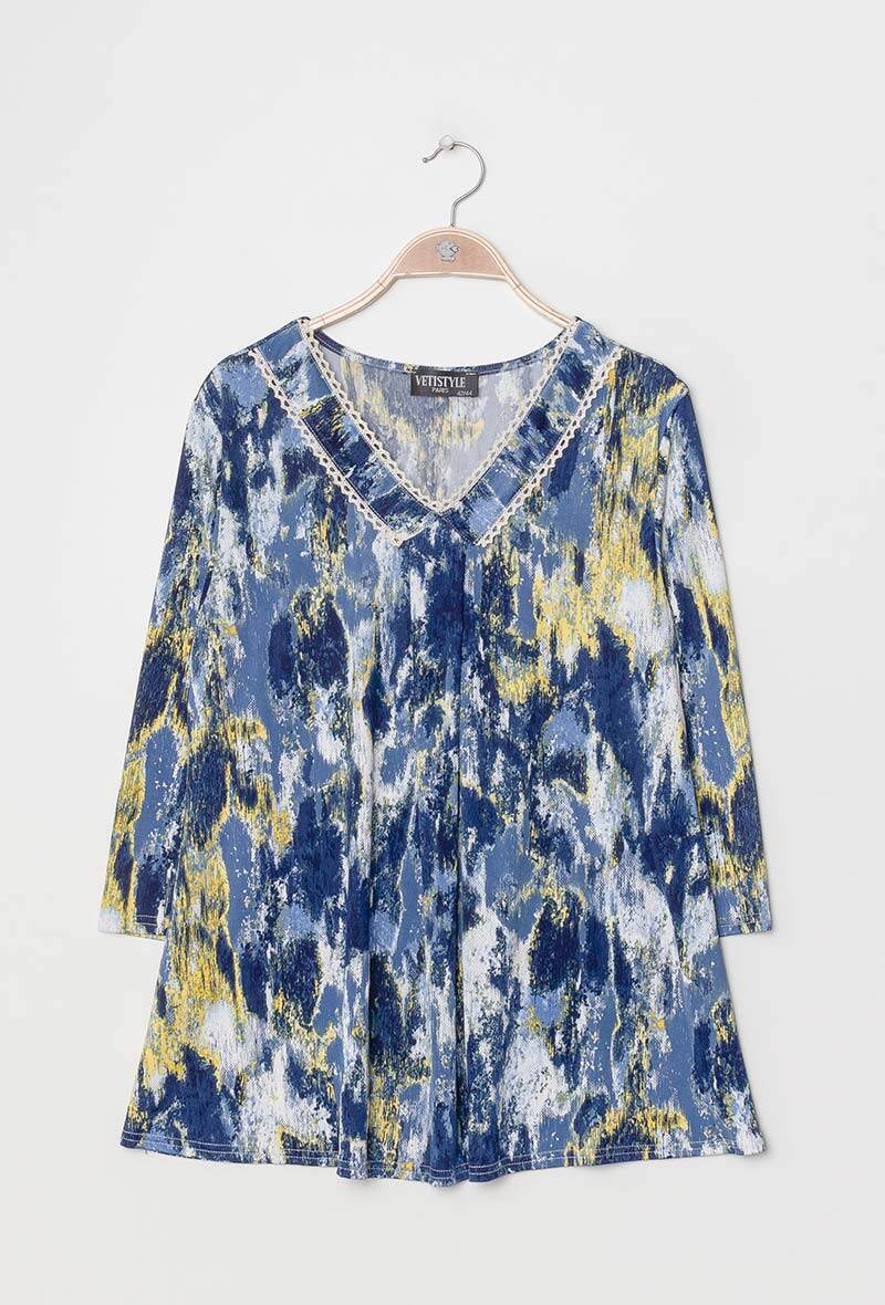 Plus Size Stretch Printed Blouse