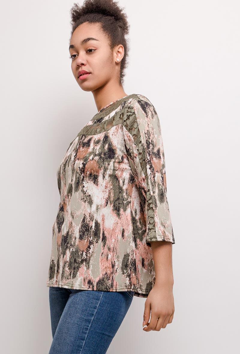 Plus Size Stretchtryckt Blus