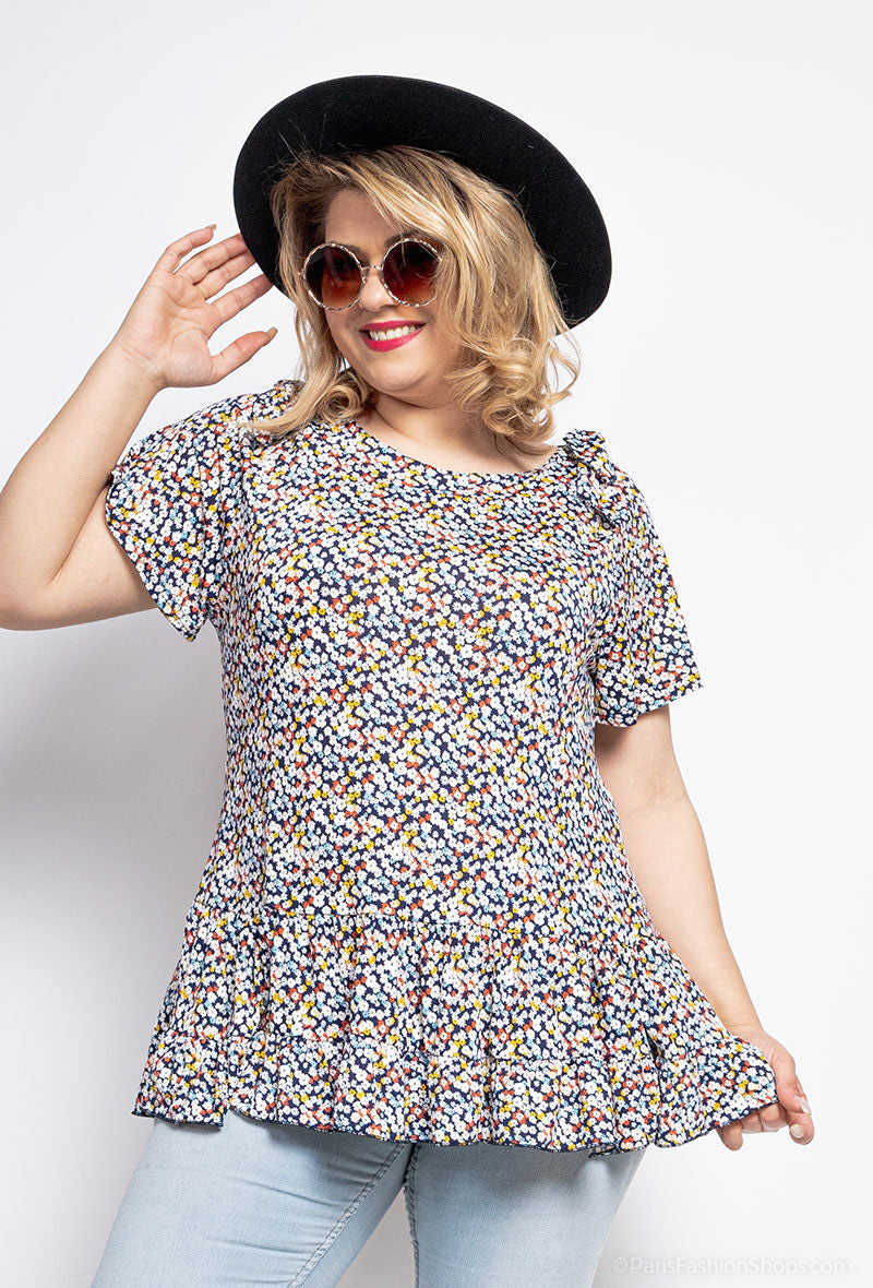 Printed Stretch Blouse i Stor Storlek