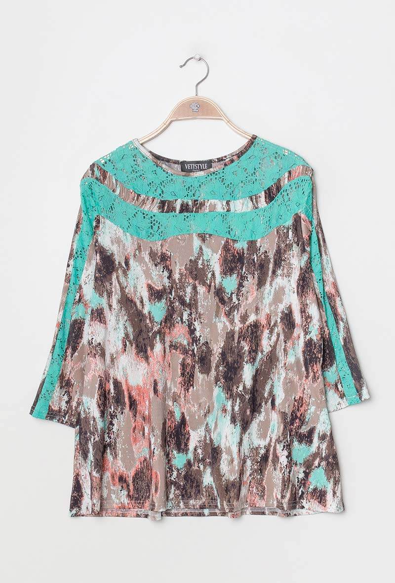 Stretch printed blouse i Stor Storlek