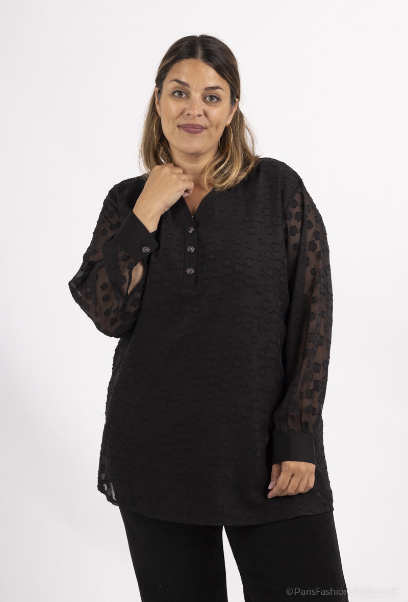 Plus Size Knappad Voile Blus