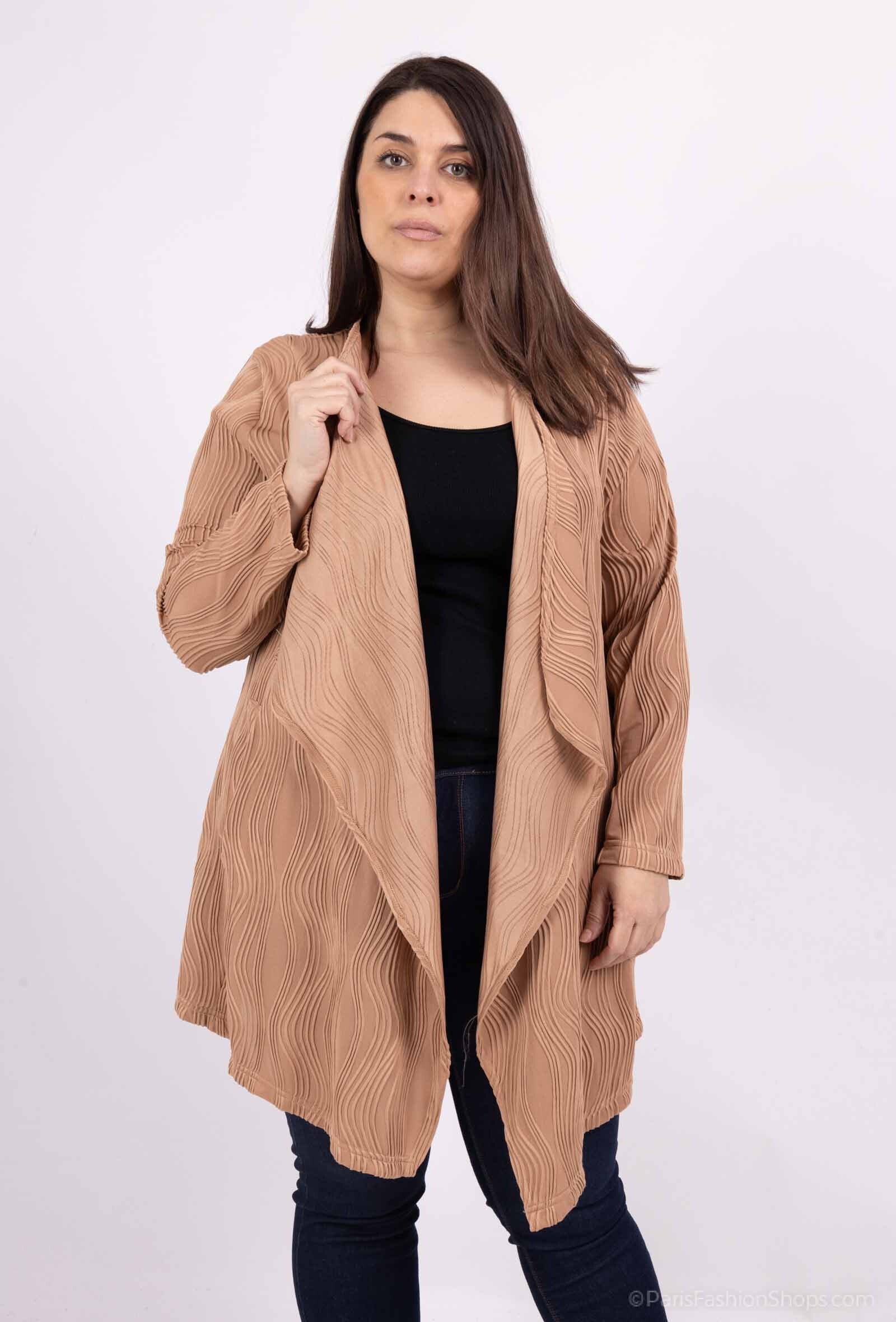 Plus Size Öppen Vattenfall Krage Med Fickor Cardigan