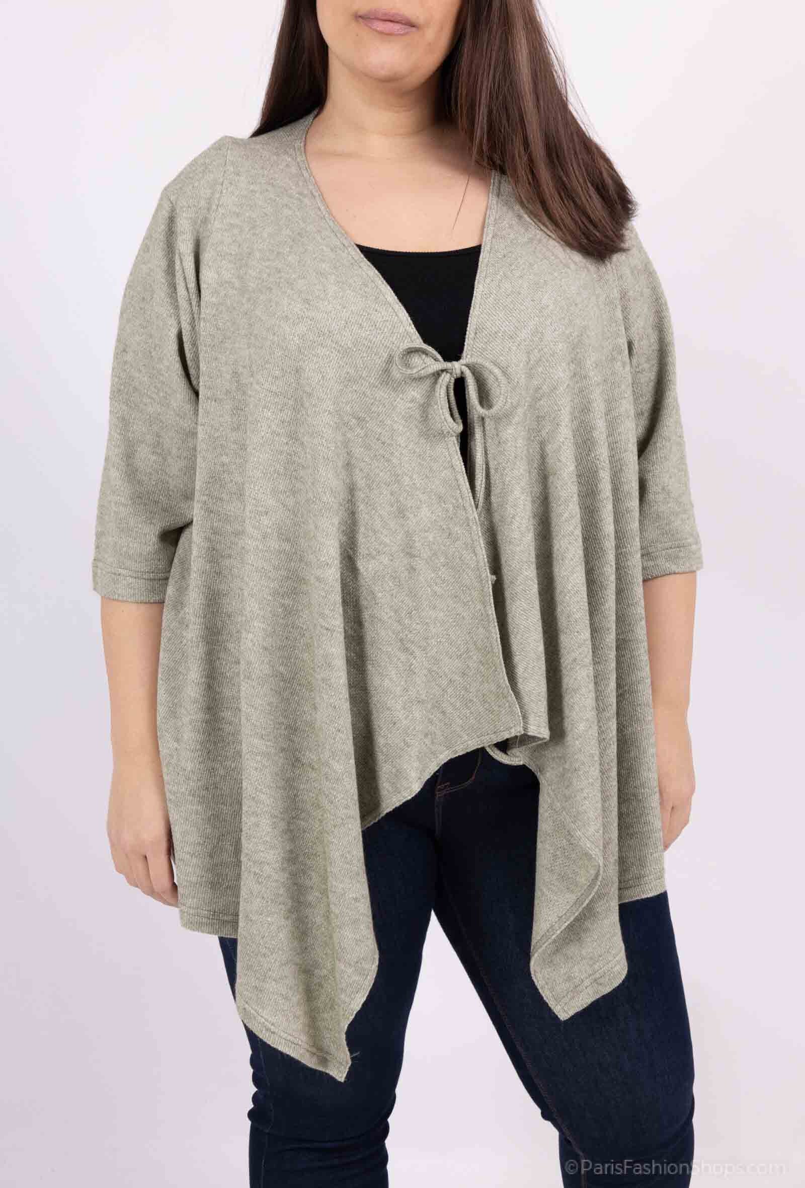 Plus Size Flowy Cardigan med Stickad Slips