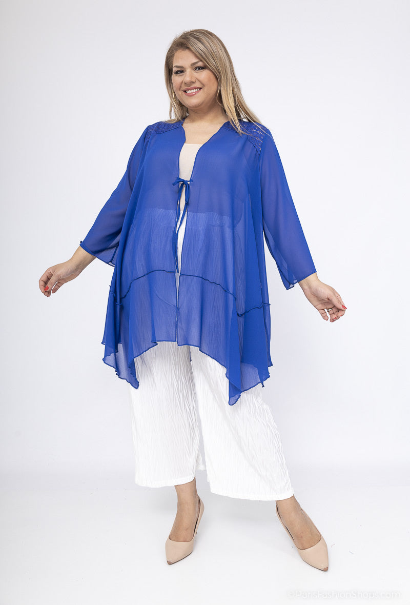 Plus Size Lång Vev Lace Cardigan med Båge