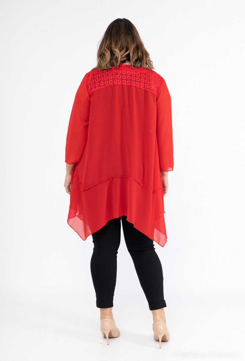 Lång Slöja Spets Cardigan med Slips i Stor Storlek