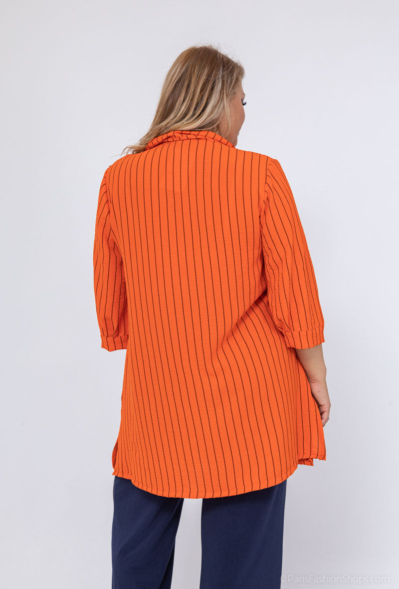 Randig skjorta med 3/4 ärmar i stor storlek