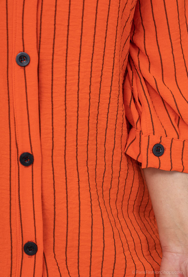 Randig skjorta med 3/4 ärmar i stor storlek