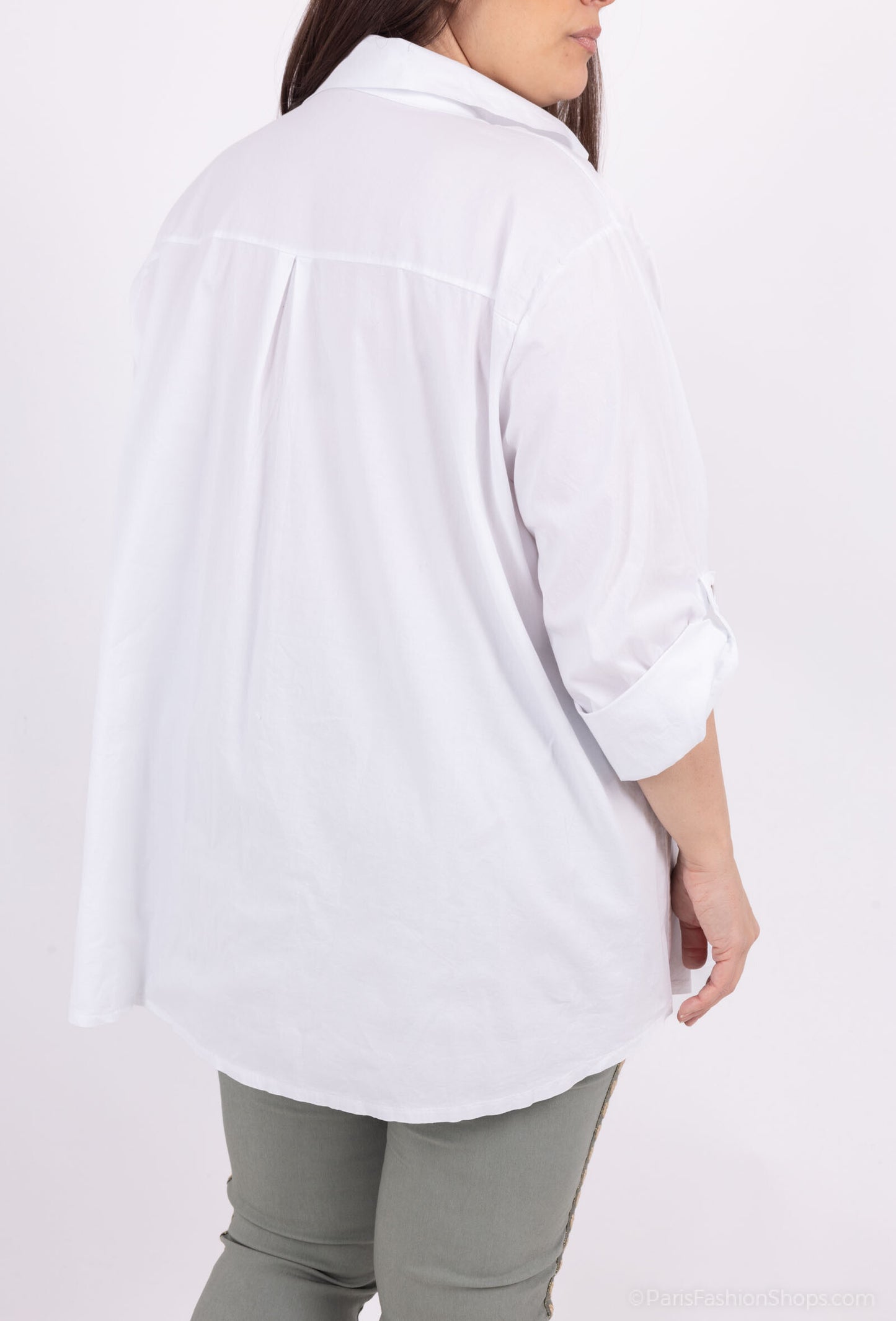 Plus Size Bomullskjorta med Abstrakt Tulpanlinjeteckning