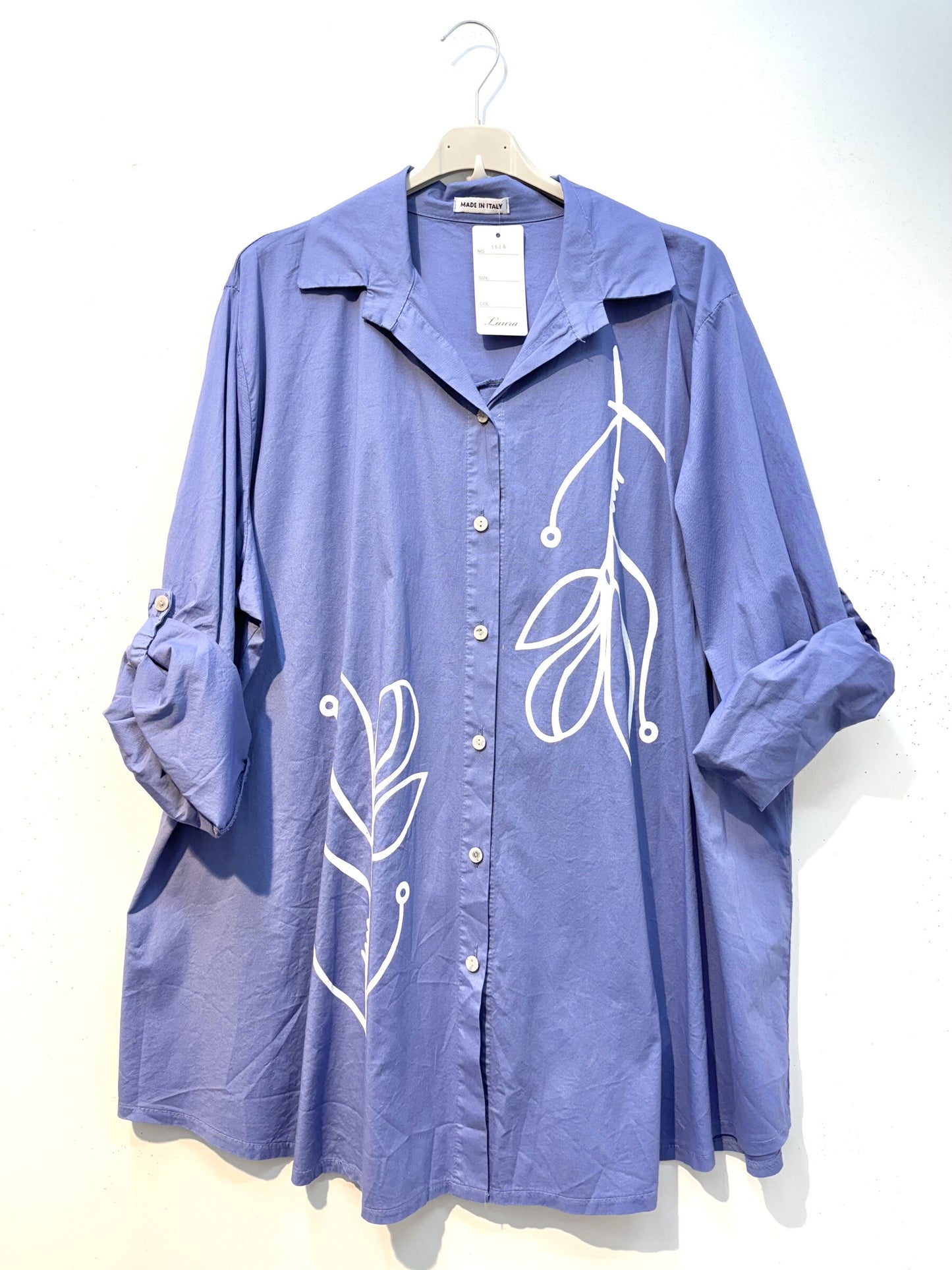 Plus Size Cotton shirt with abstract tulip line drawing