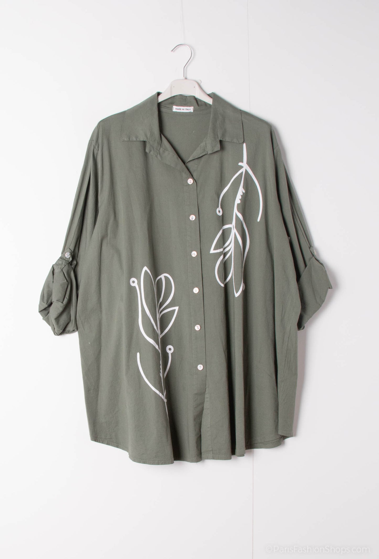 Plus Size Cotton shirt with abstract tulip line drawing