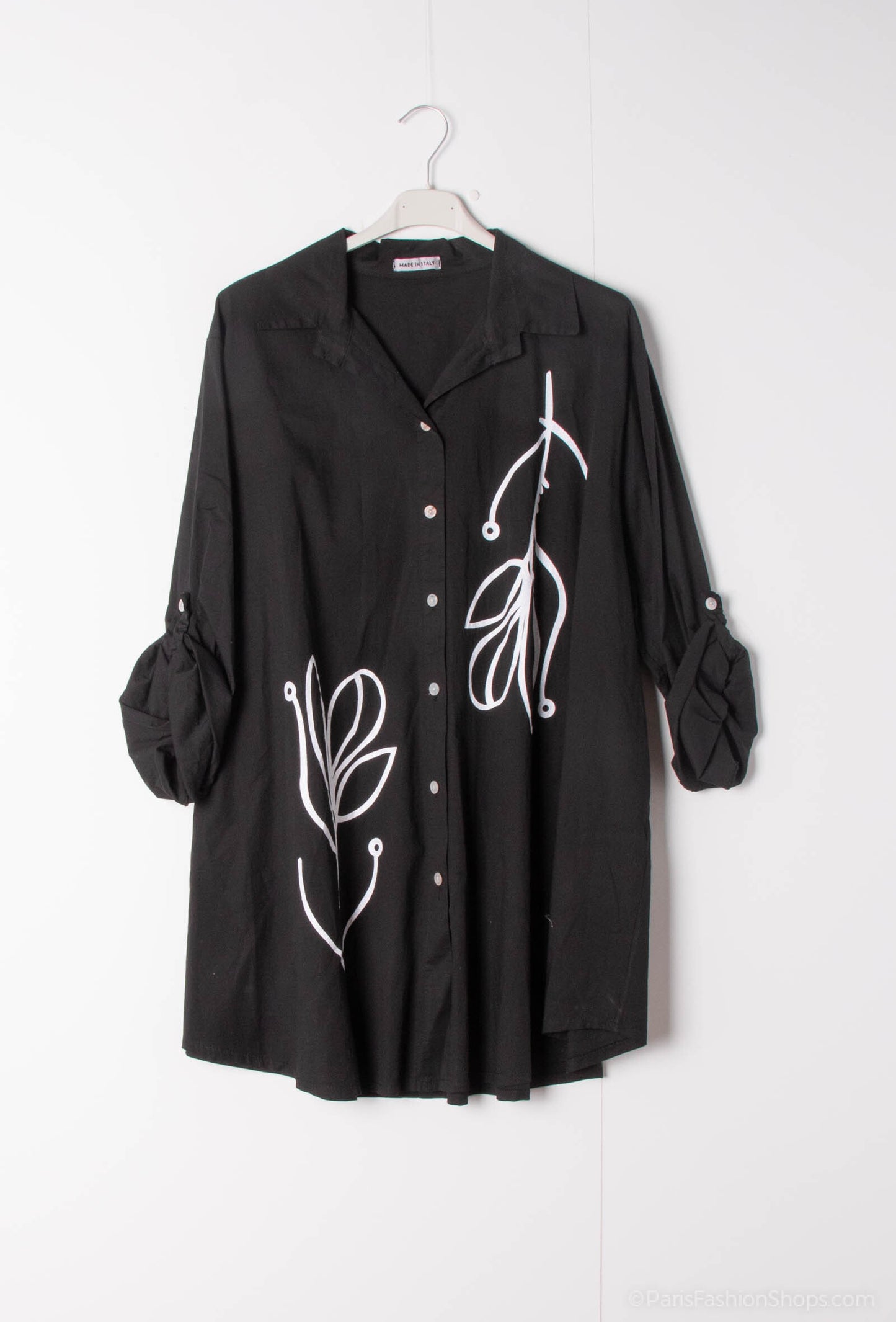 Plus Size Cotton shirt with abstract tulip line drawing