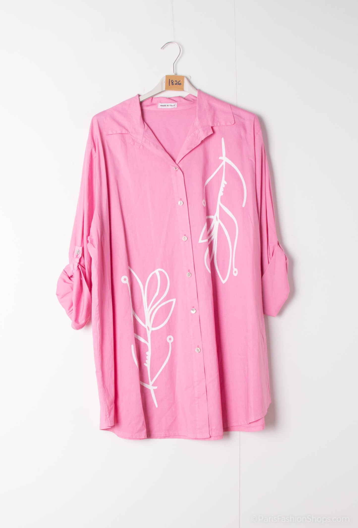 Plus Size Cotton shirt with abstract tulip line drawing