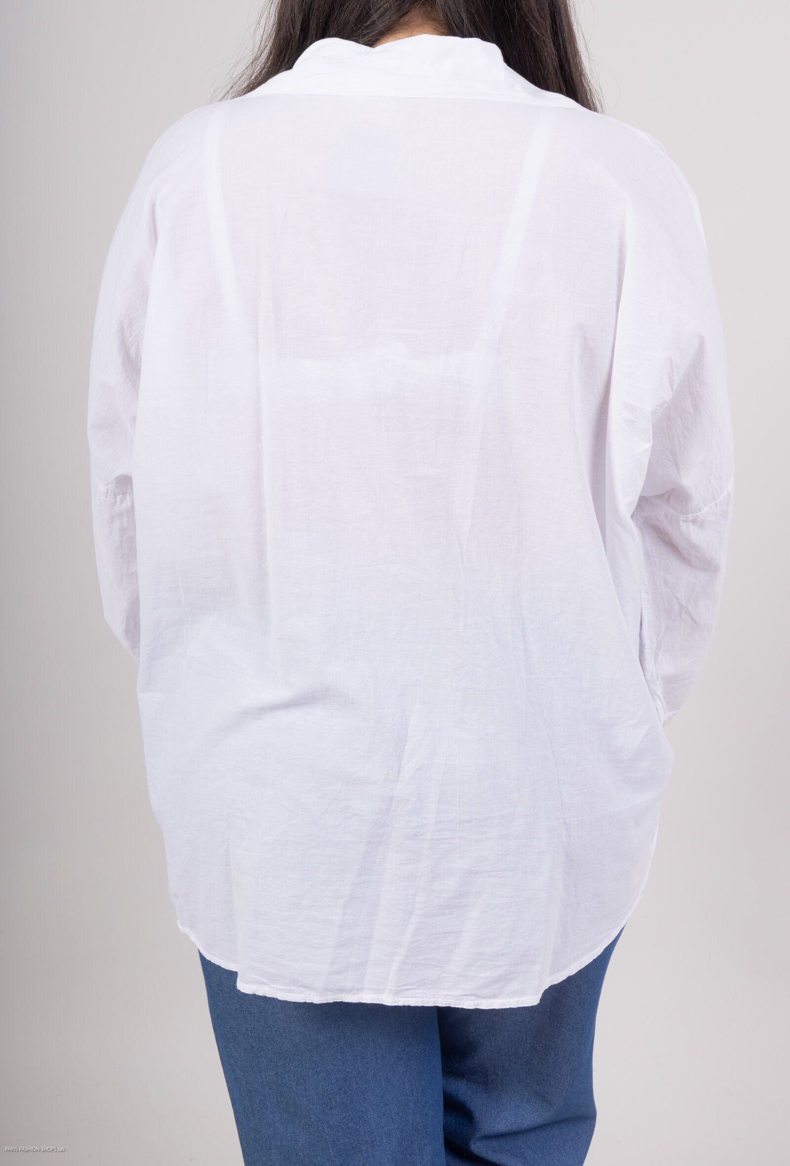 Bomullskjorta med Stora Broderade Blommor i Stor Storlek