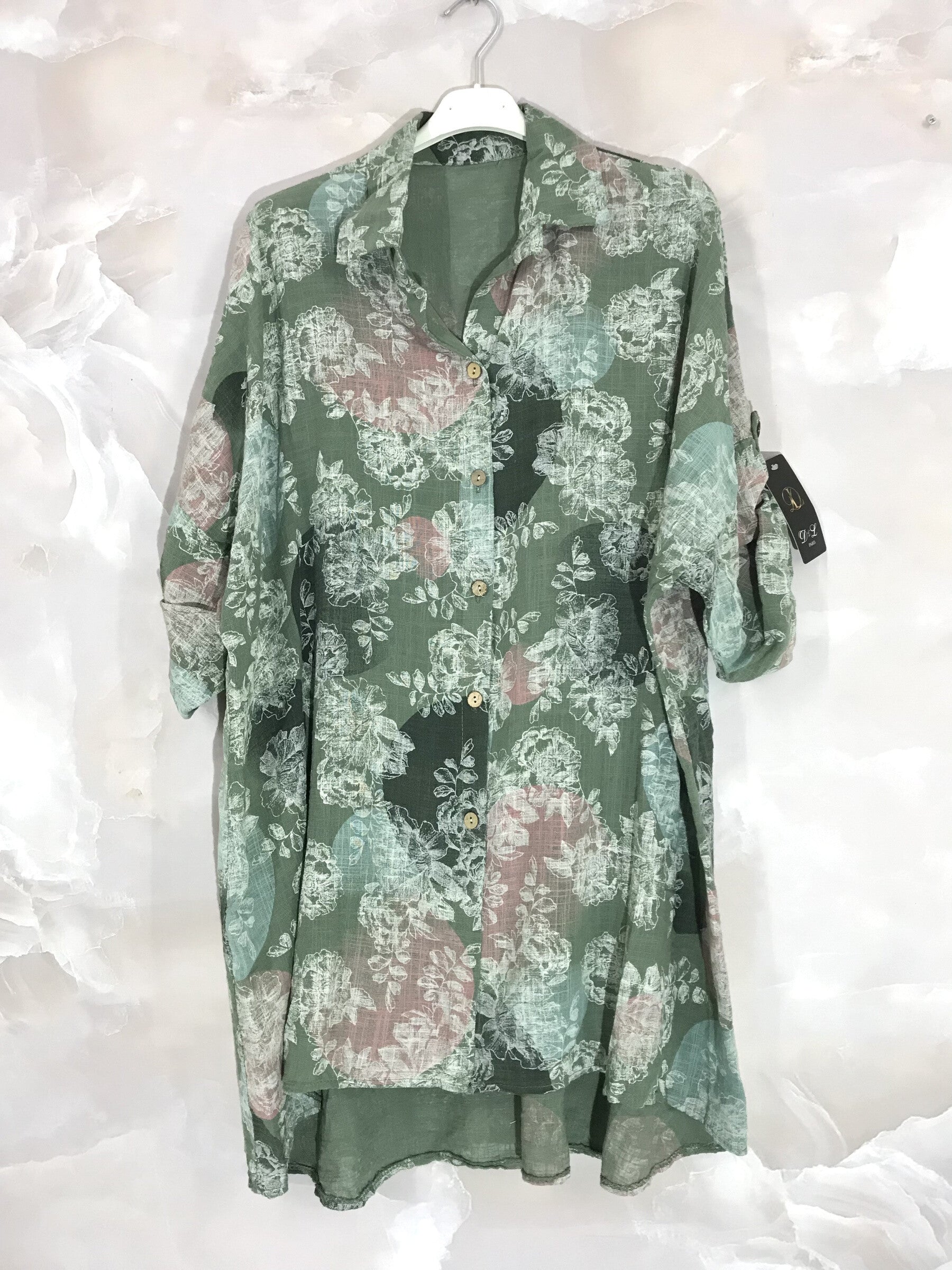 Extra wide cotton shirt printed T40 to T58 i Stor Storlek