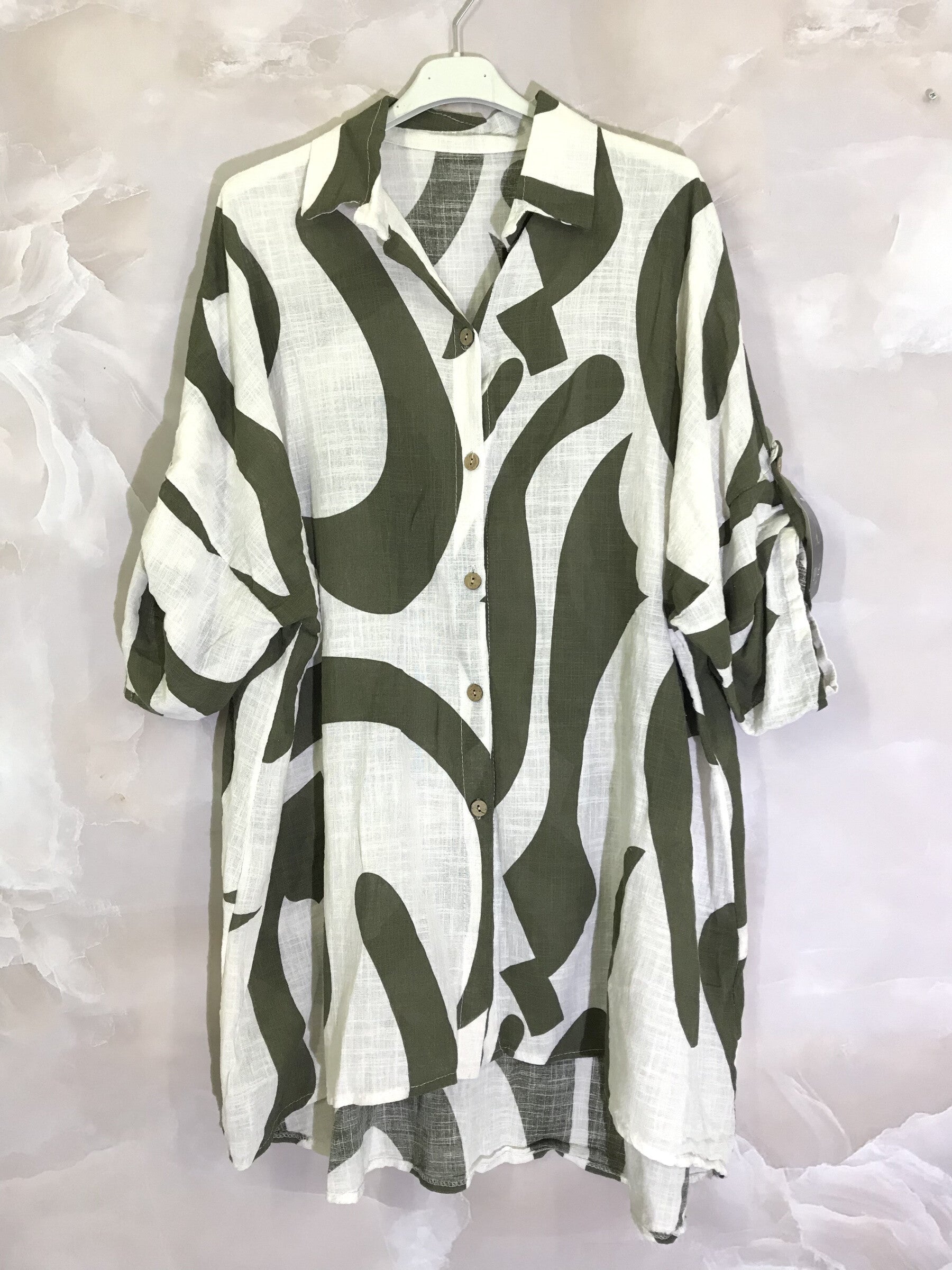 Långstor Linst Buttoned Shirt i Stor Storlek med Linneffekt