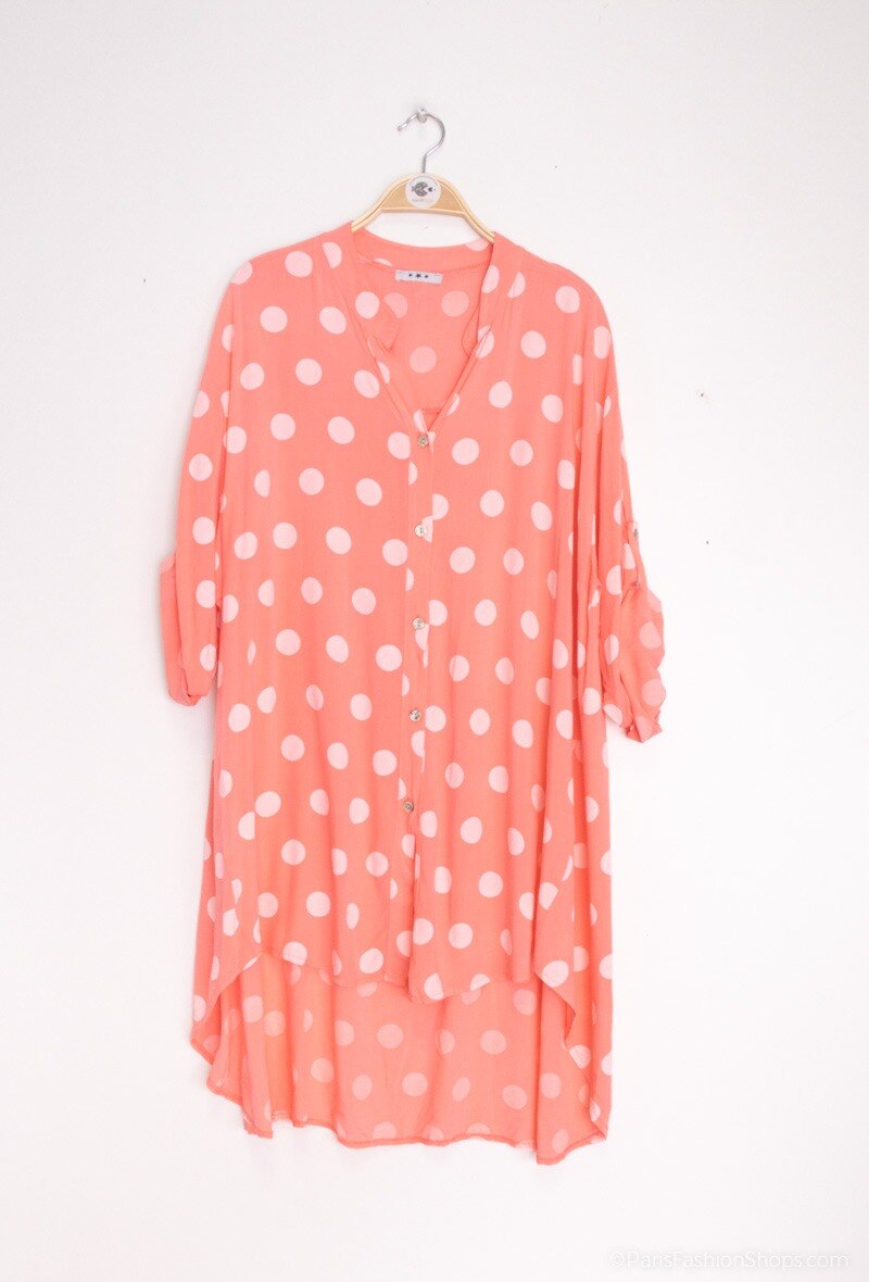 Polka Dot Lång Skjorta med Asymmetrisk Längd i Stor Storlek