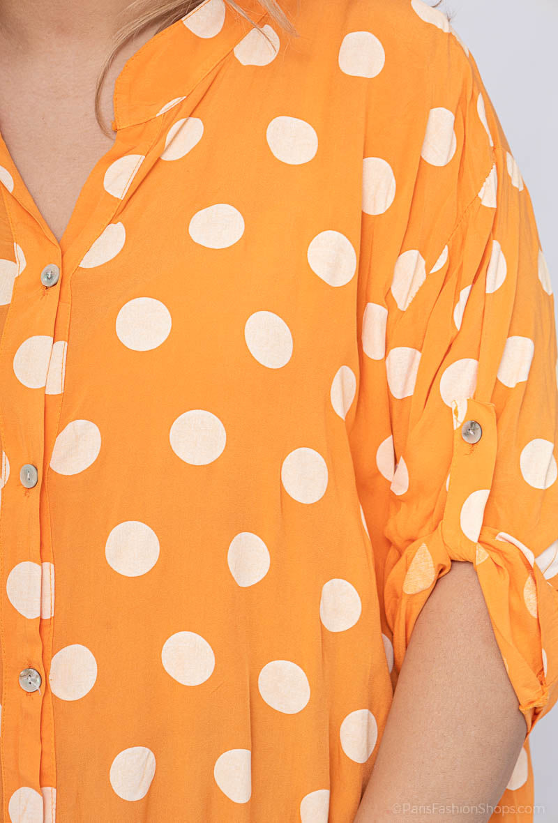 Polka Dot Lång Skjorta med Asymmetrisk Längd i Stor Storlek