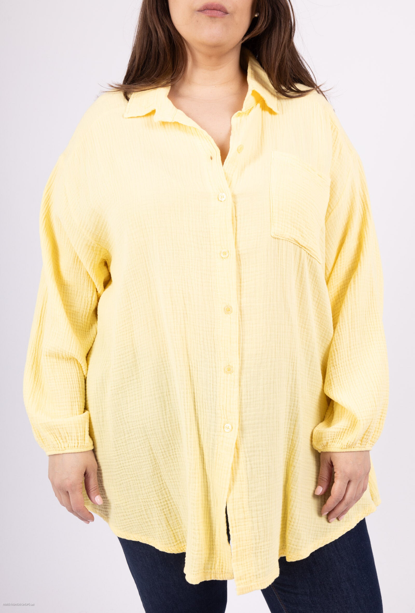 Plus Size Cotton gauze long shirt