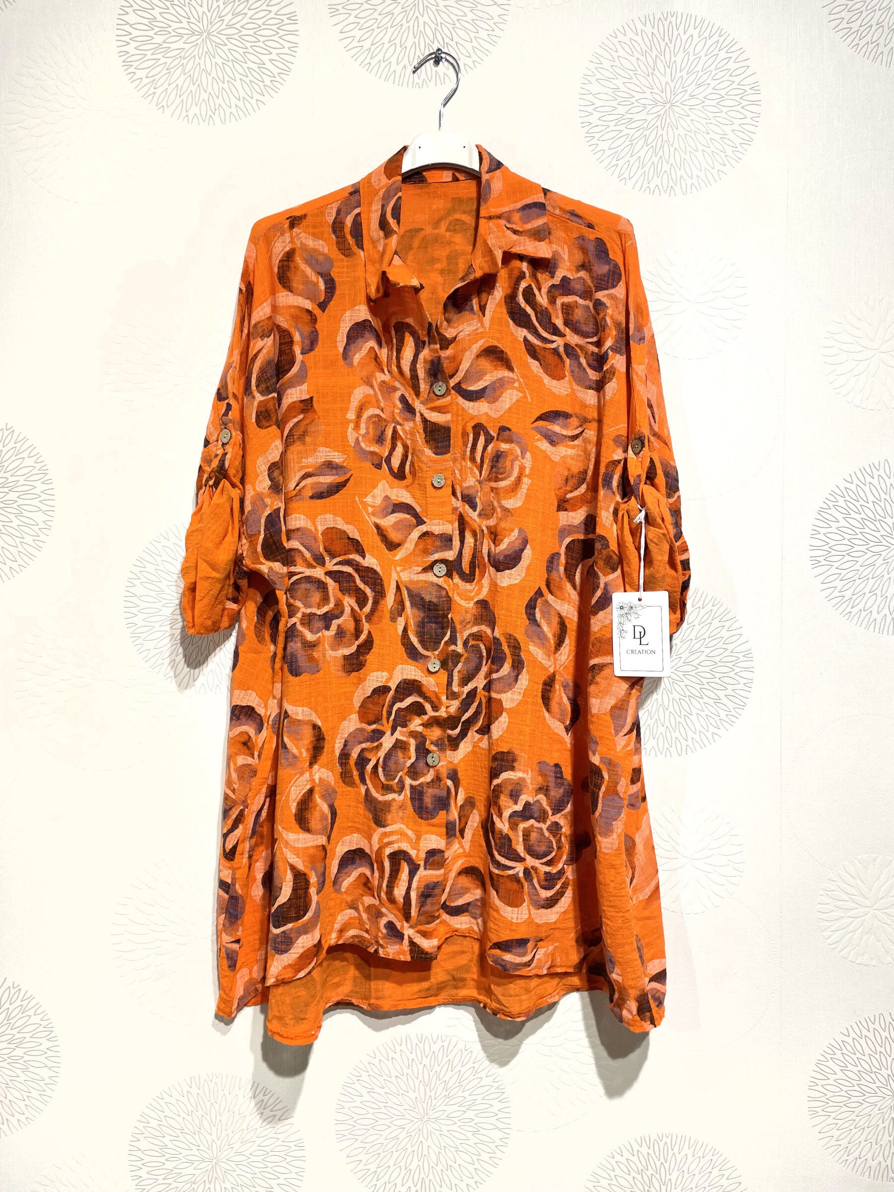 Large large cotton shirt printed flowers T40 to T58 i Stor Storlek