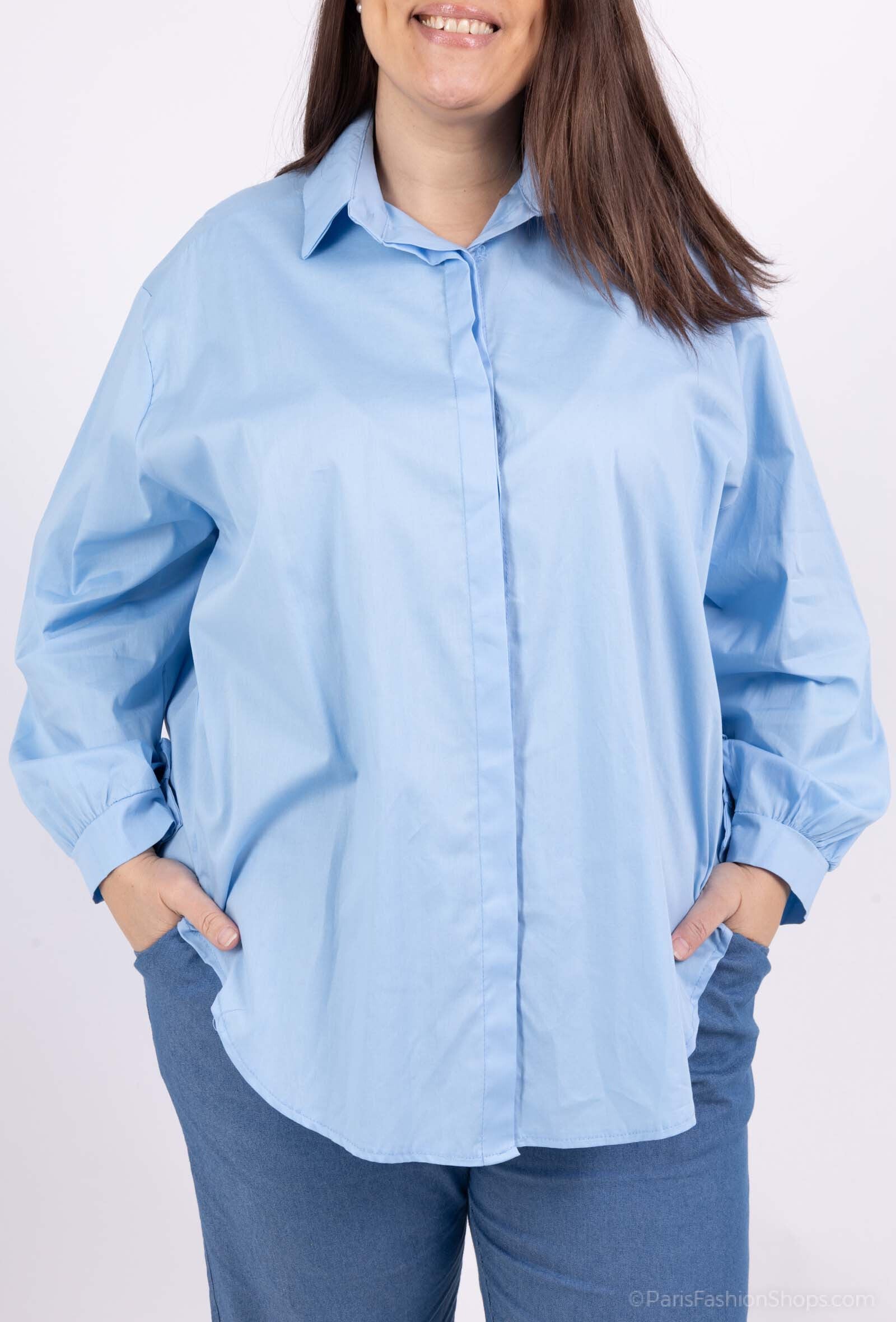 Long plain poplin cotton shirt i Stor Storlek
