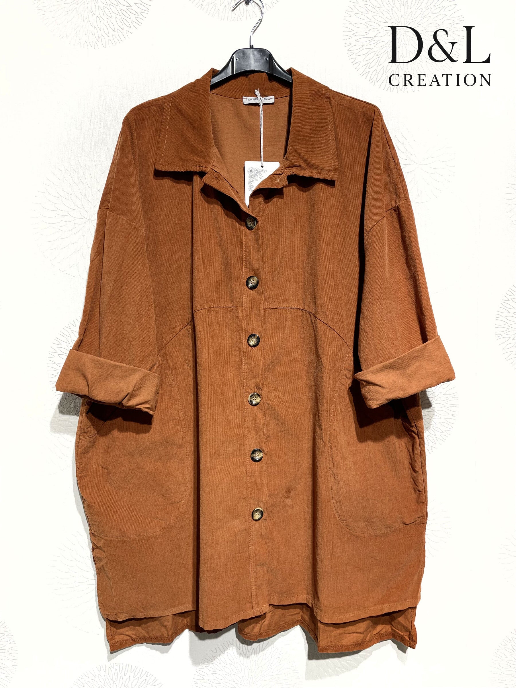 Long velvet shirt 100% cotton sizes 38 to 52 i Plus Size