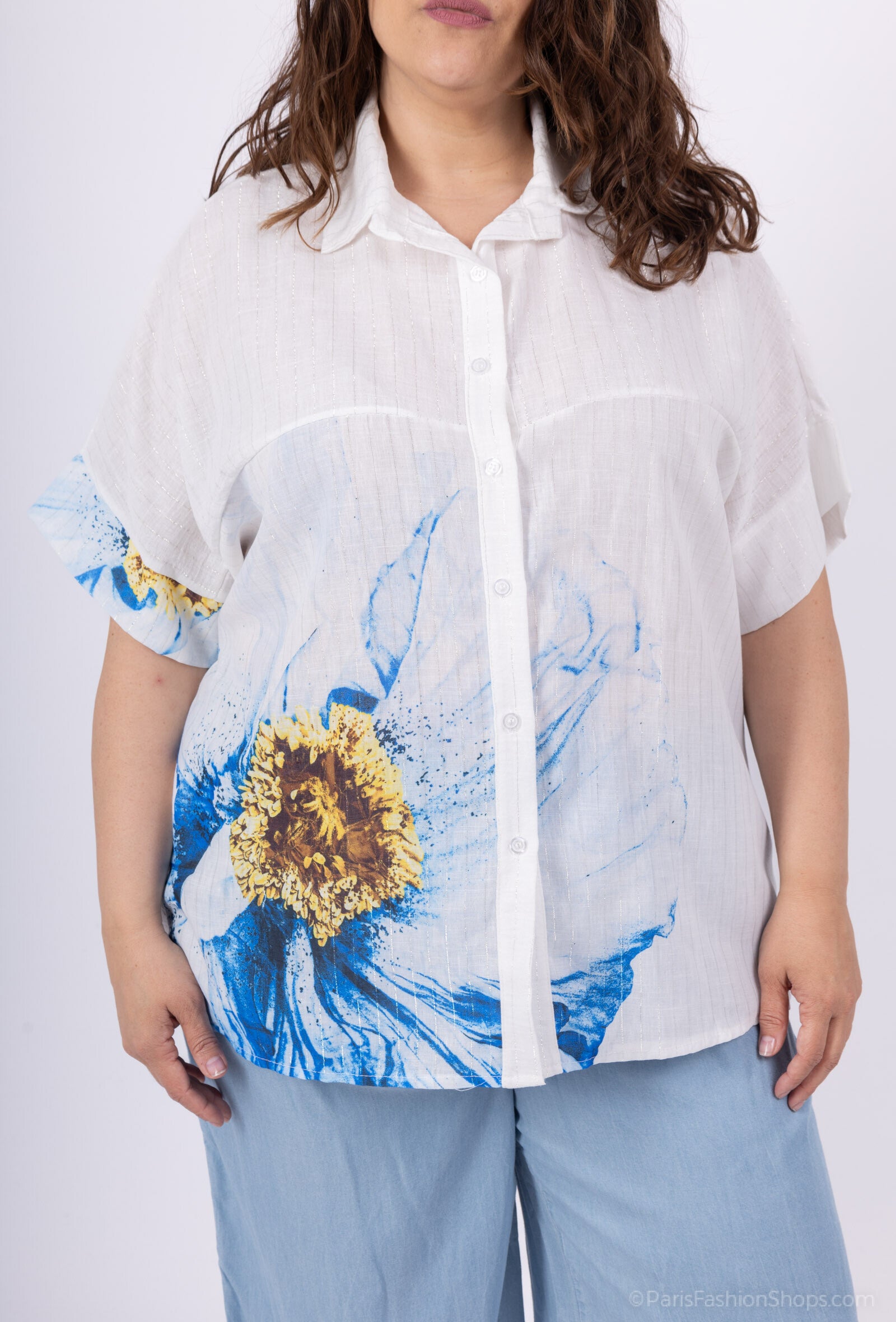 Plus Size Shirt sleeves short silver stripes with T40 to T54 print
