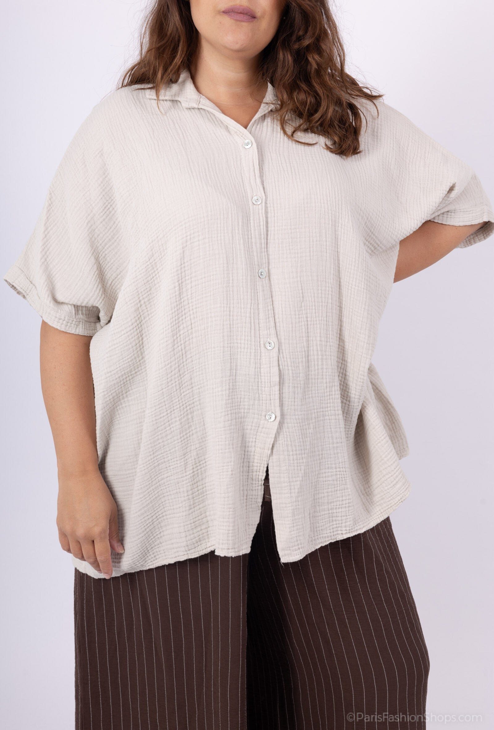 Plus size shirt in double cotton gauze T38 in T66 i Stor Storlek
