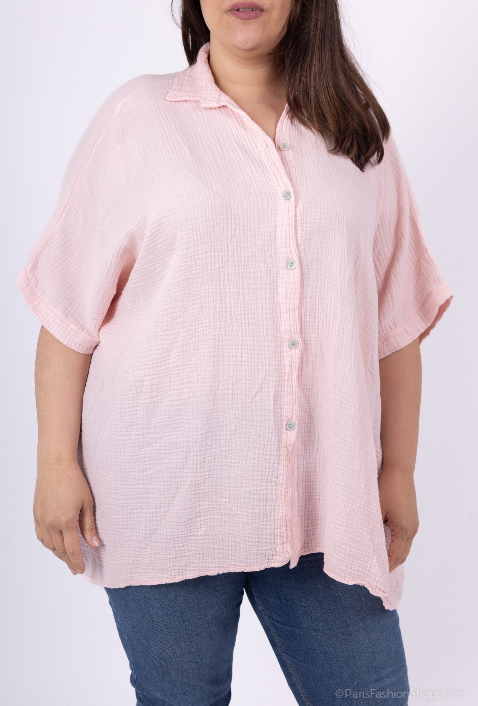Plus size shirt in double cotton gauze T38 in T66 i Stor Storlek