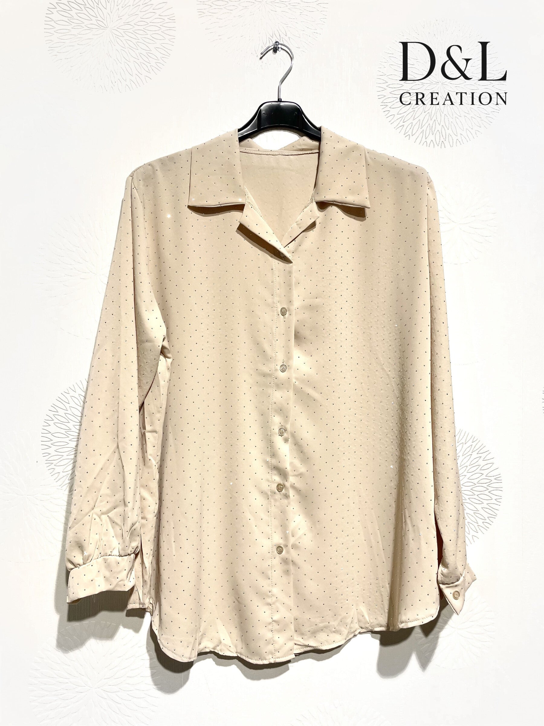 Satinblus med rhinstenar i storlek 38 till 48