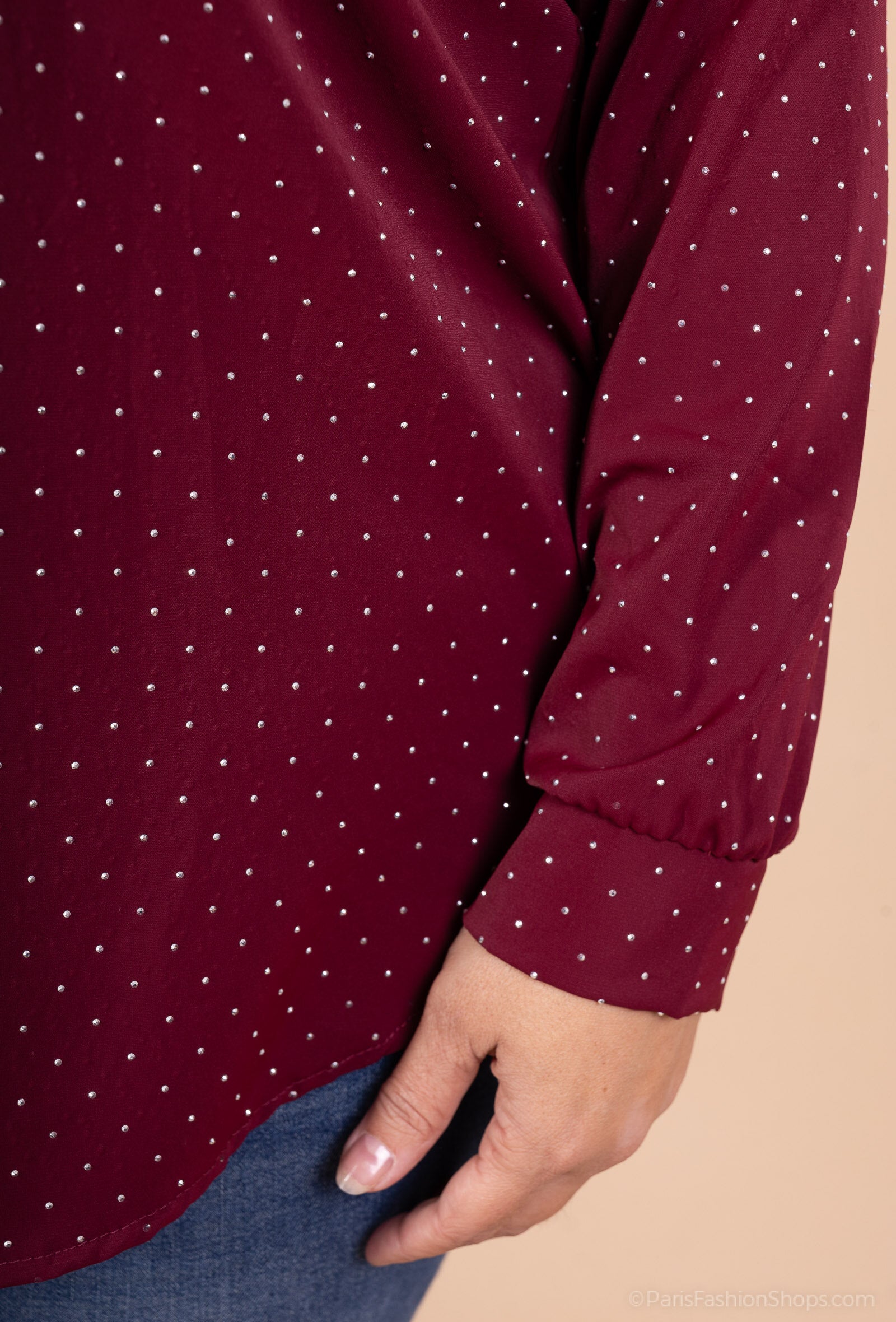 Satinblus med rhinstenar i storlek 38 till 48