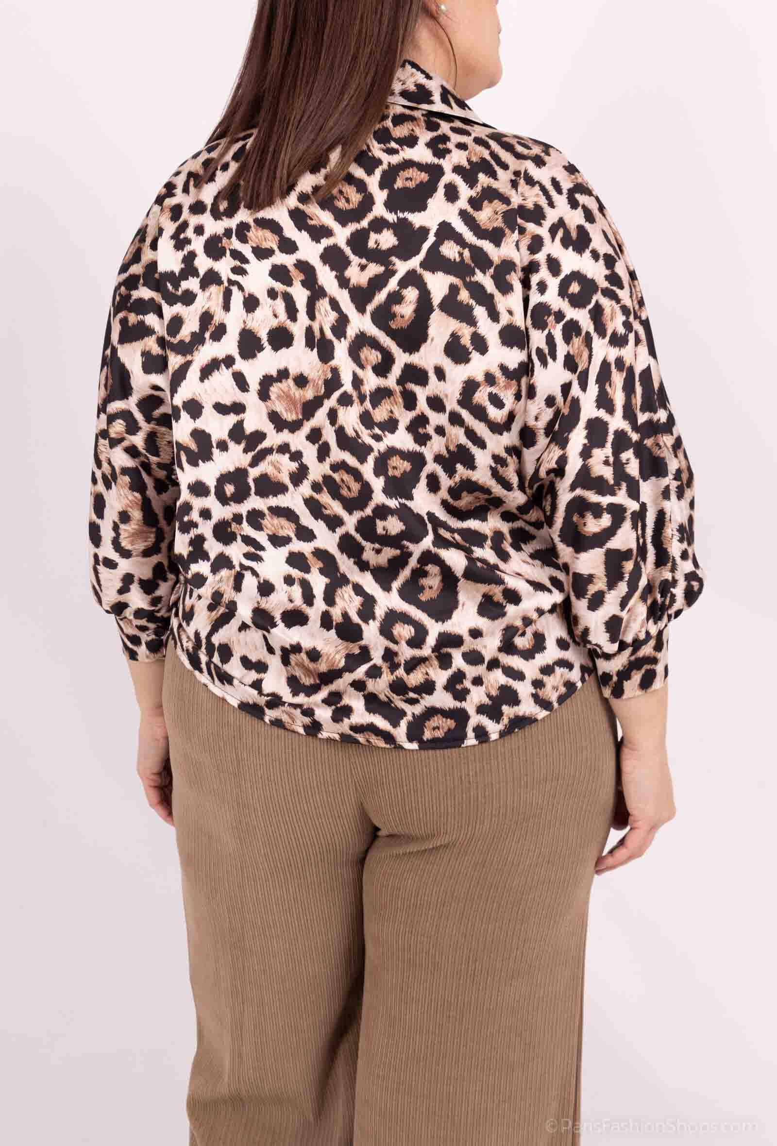 Léopard / python tryckt satin skjorta i stor storlek