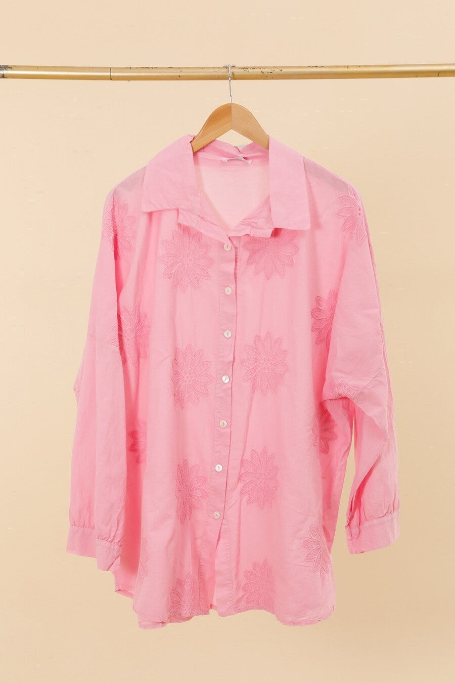 Plus Size Cotton blouse/shirt with english flower embroidery