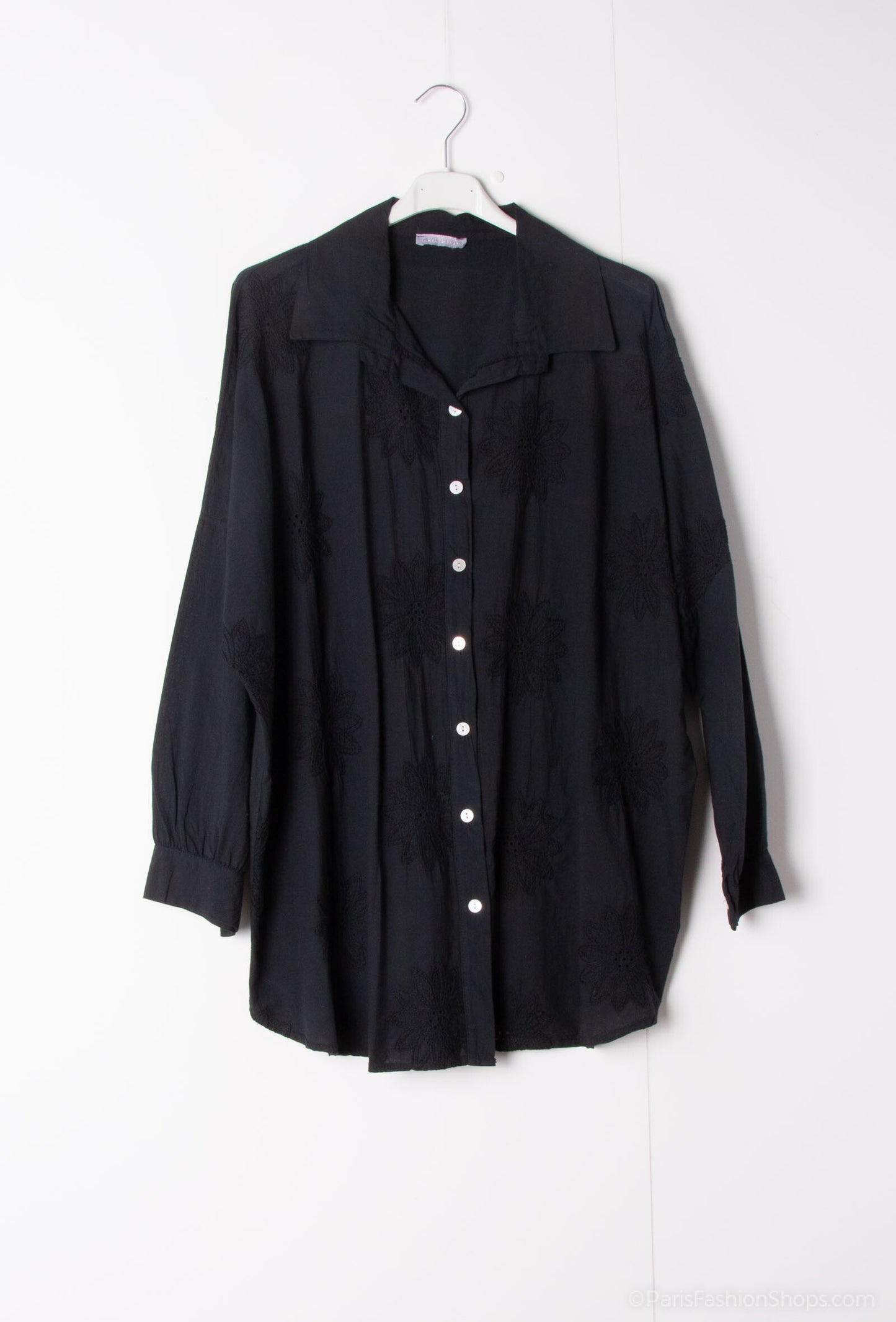Plus Size Cotton blouse/shirt with english flower embroidery
