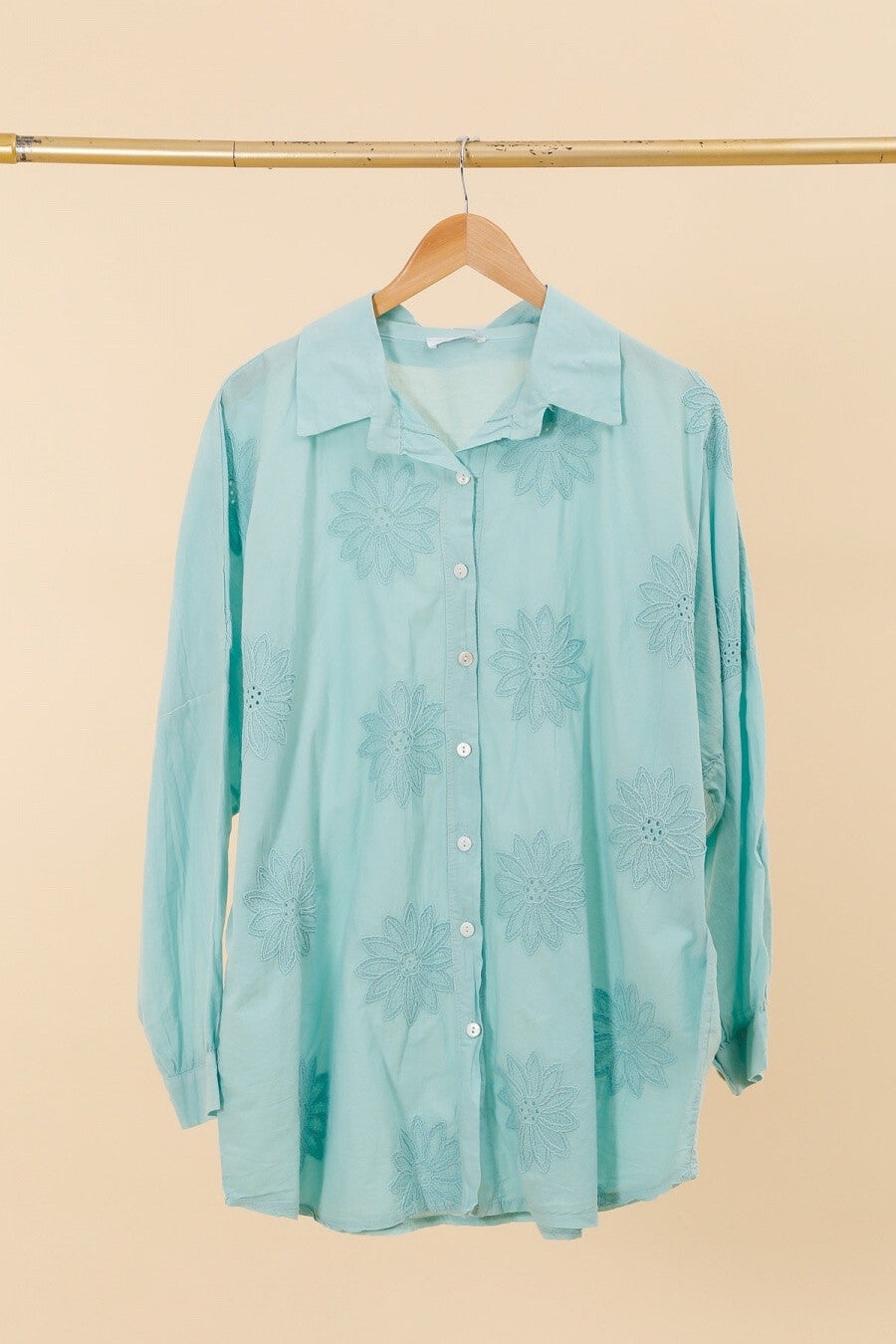 Plus Size Cotton blouse/shirt with english flower embroidery