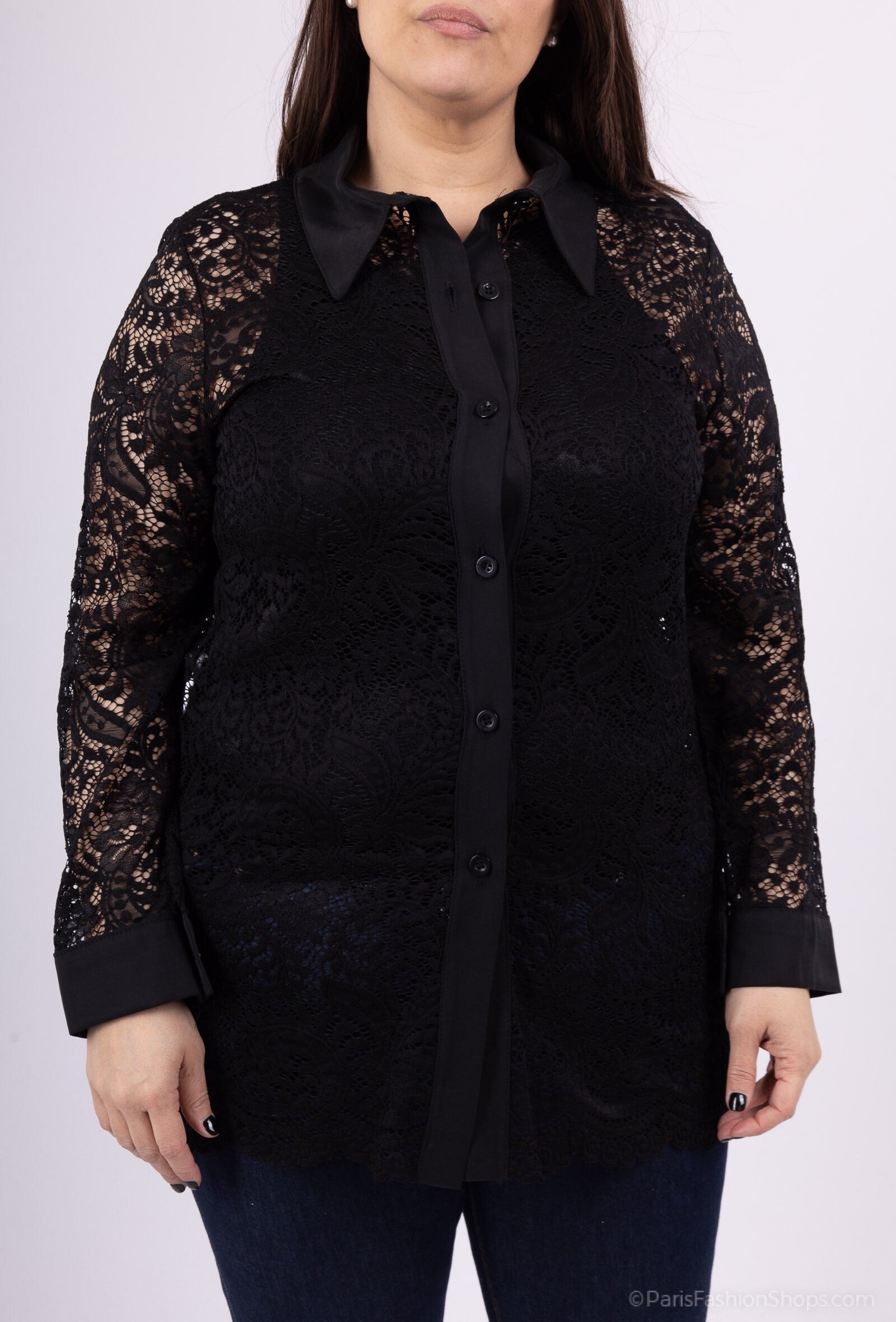 Plus Size Lätt Lace Casual Skjortor med Knapp Framme