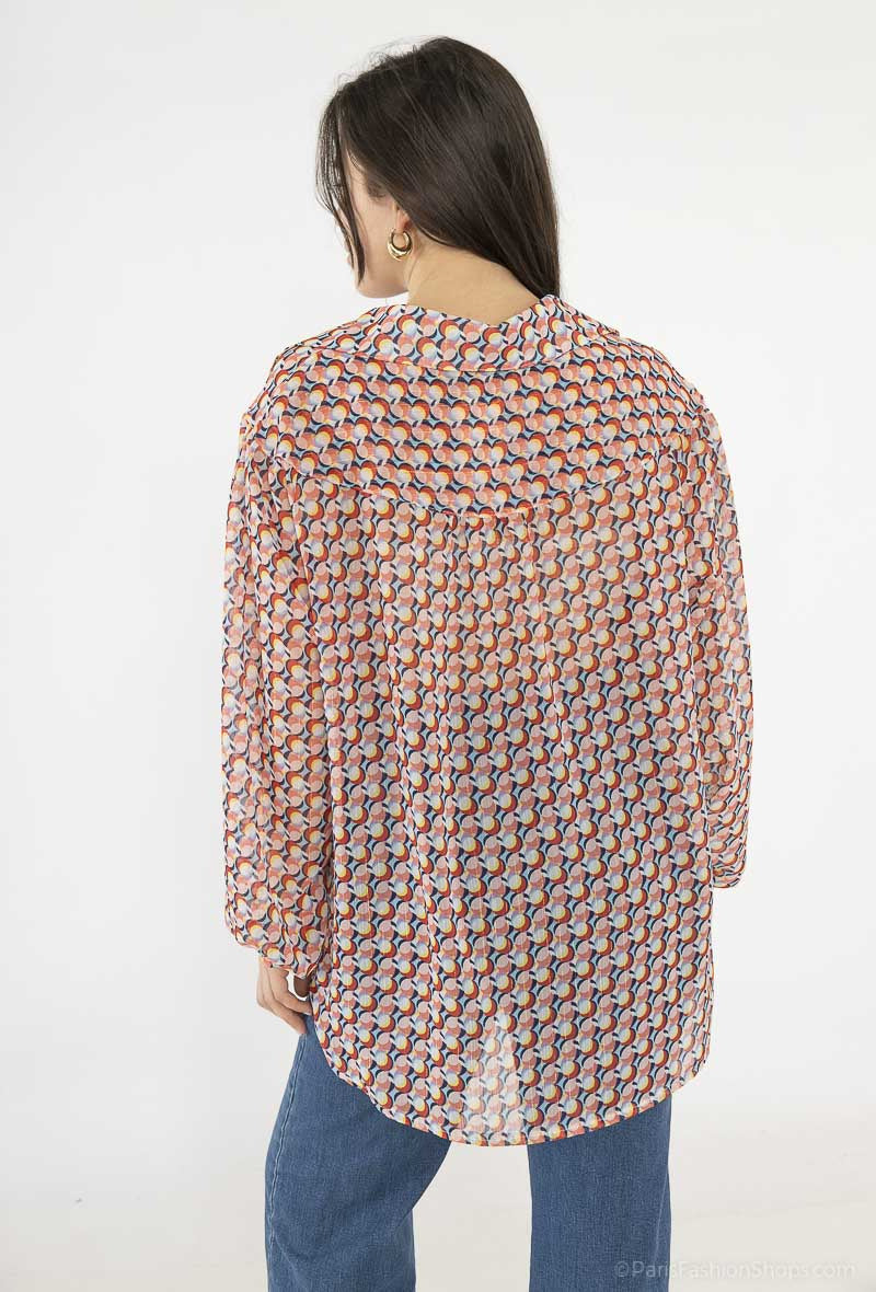 Printed voile shirts with lurex i Stor Storlek