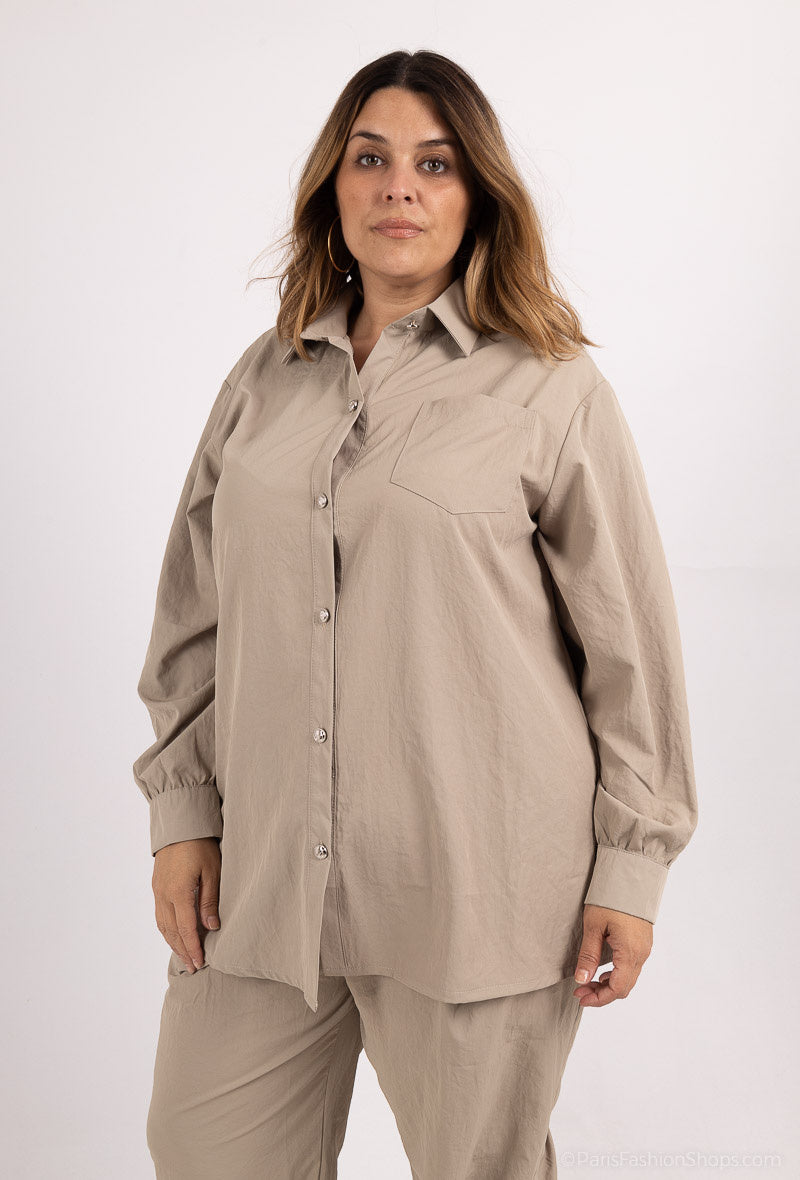 Plus Size Enfärgad Knapp-up Skjorta
