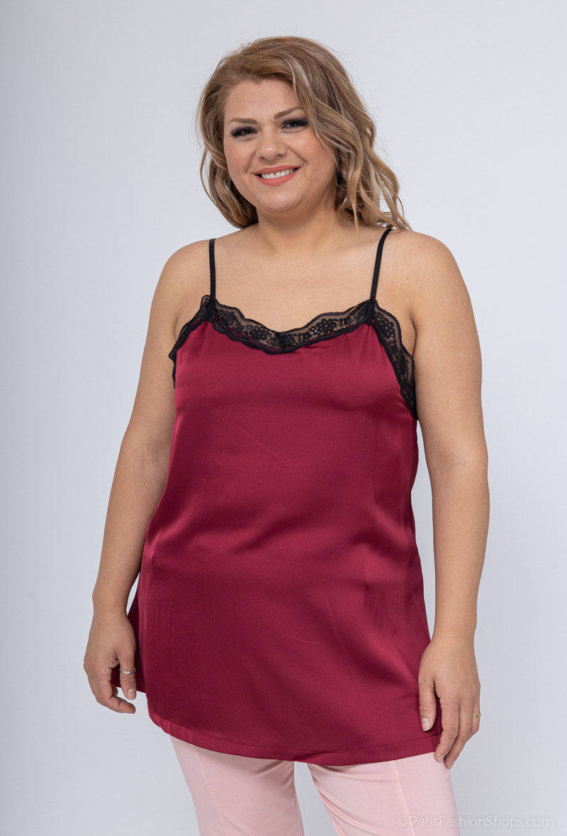 Plus Size satin lace thin strap tank top