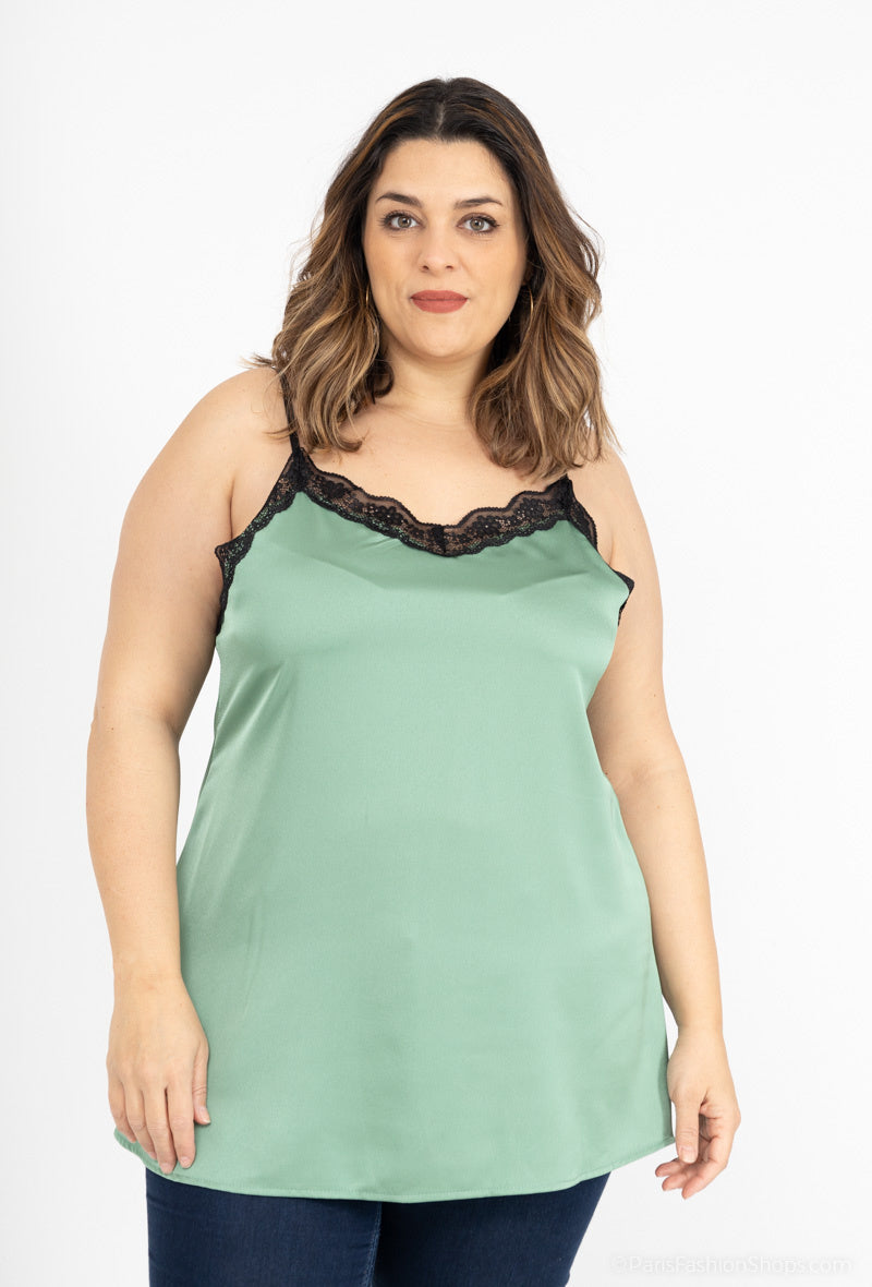 Plus Size satin lace thin strap tank top