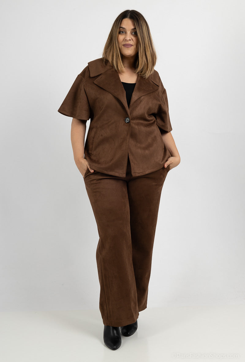 Plus Size Suede jacket and pants sets