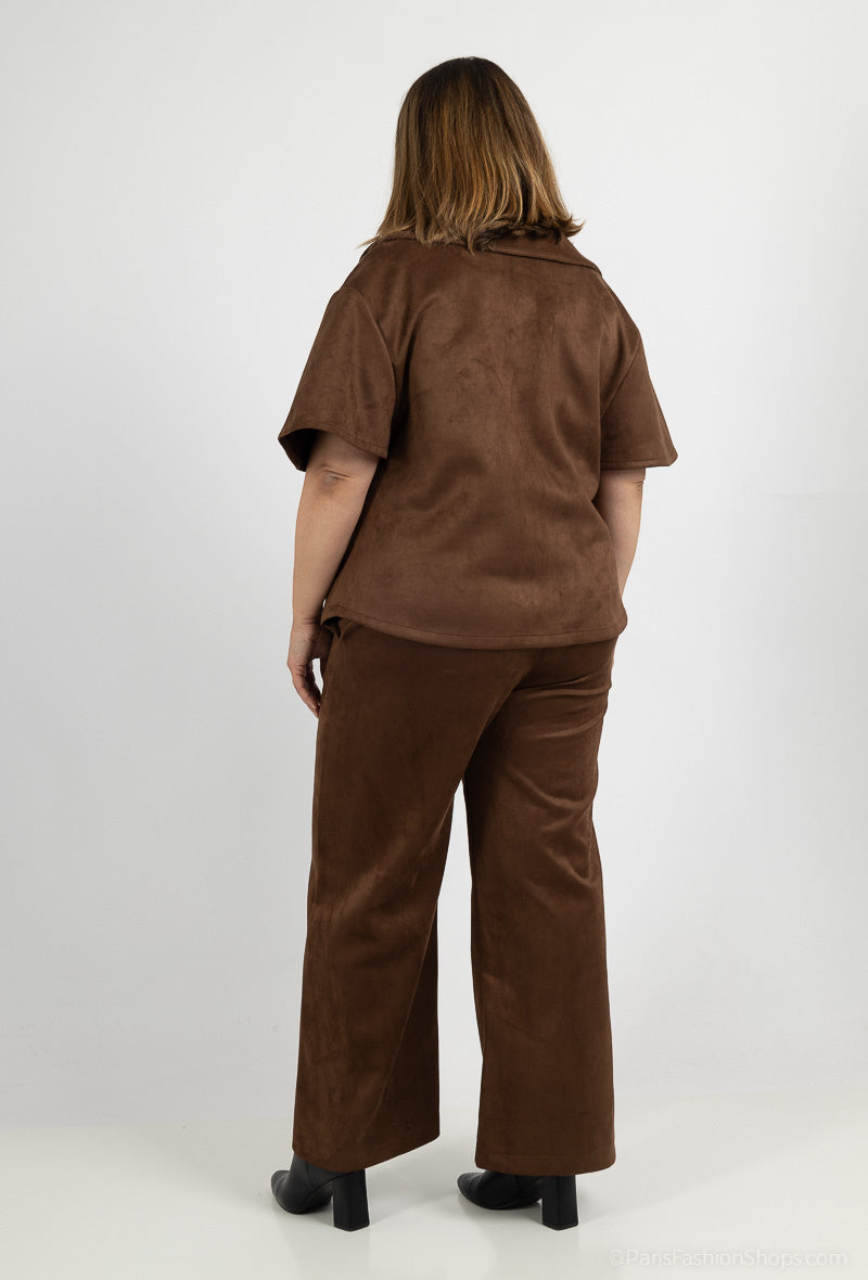 Plus Size Suede Jacket and Pants Set