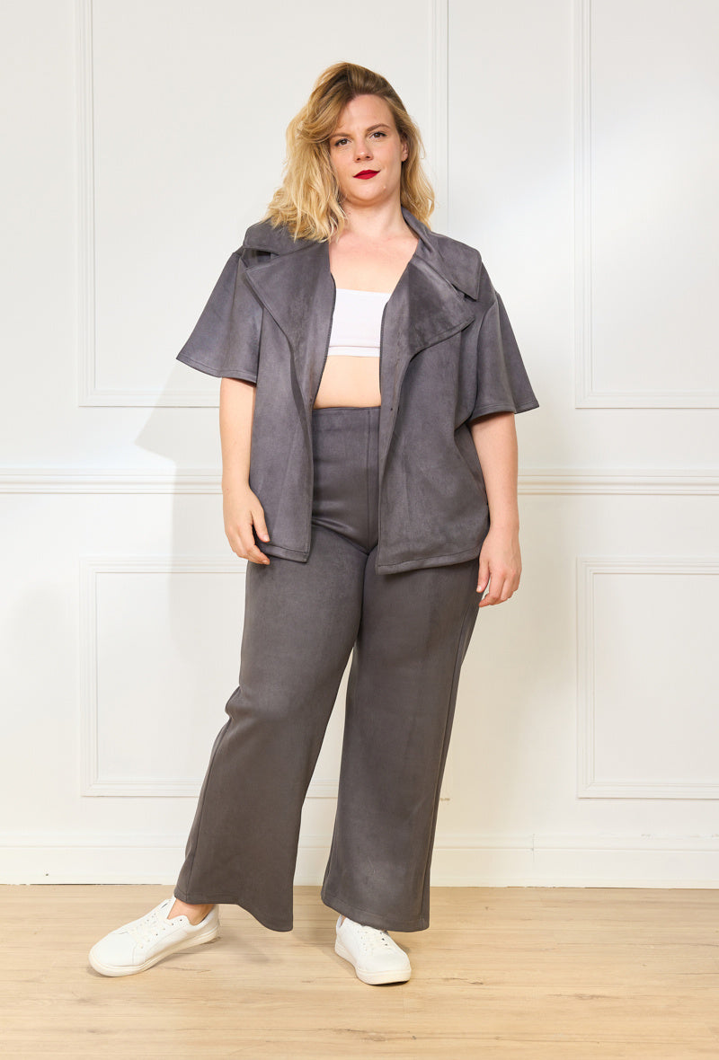 Plus Size Suede jacket and pants sets