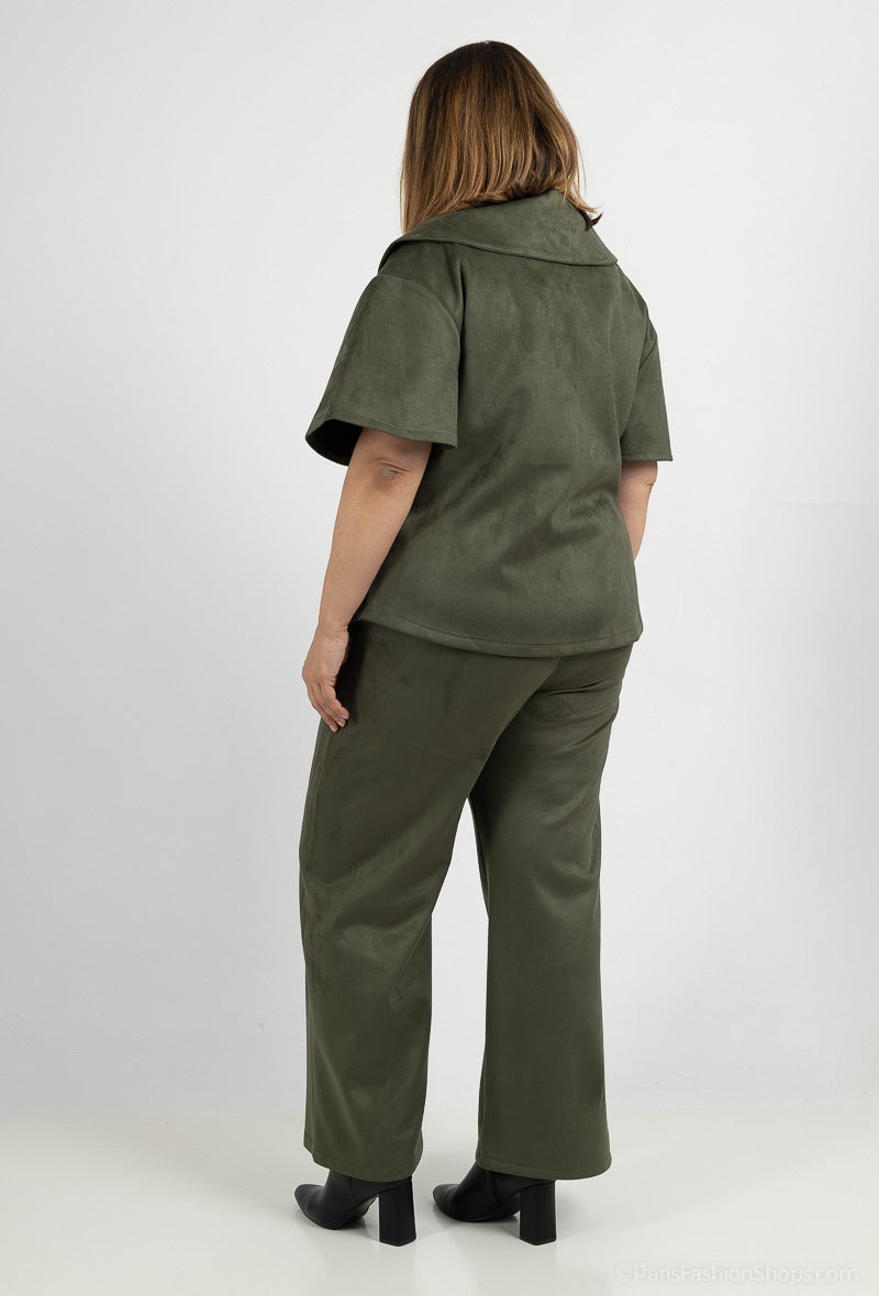 Plus Size Suede Jacket and Pants Set