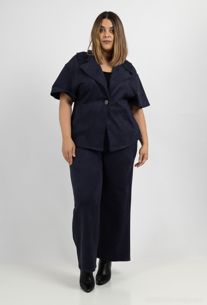 Plus Size Suede jacket and pants sets
