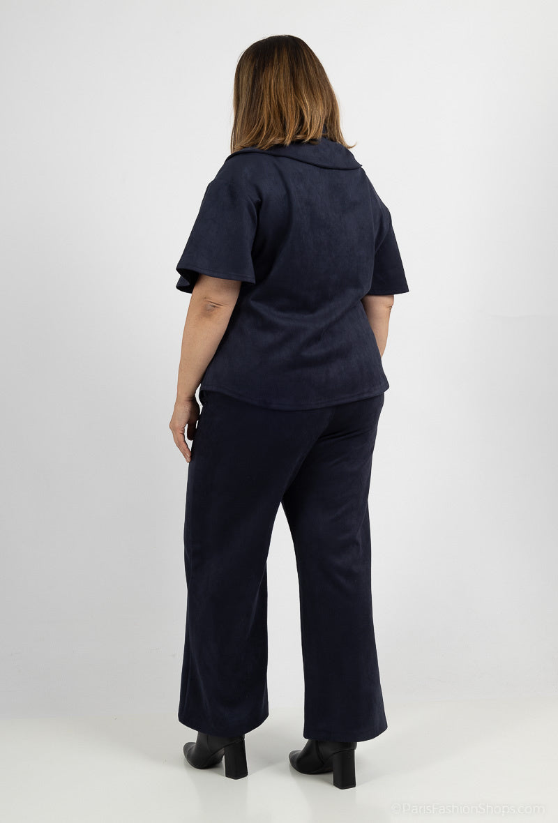 Plus Size Suede Jacket and Pants Set