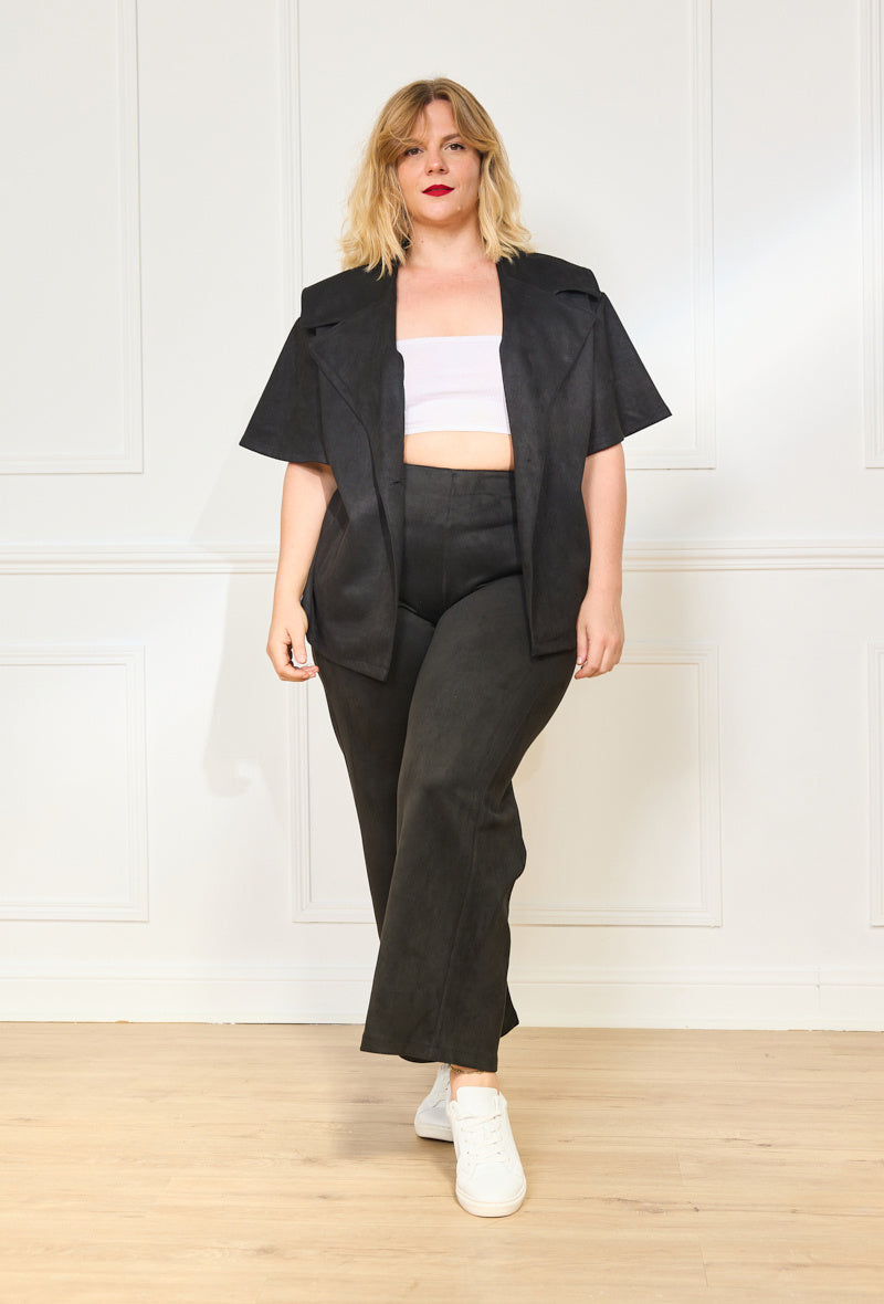 Plus Size Suede Jacket and Pants Set