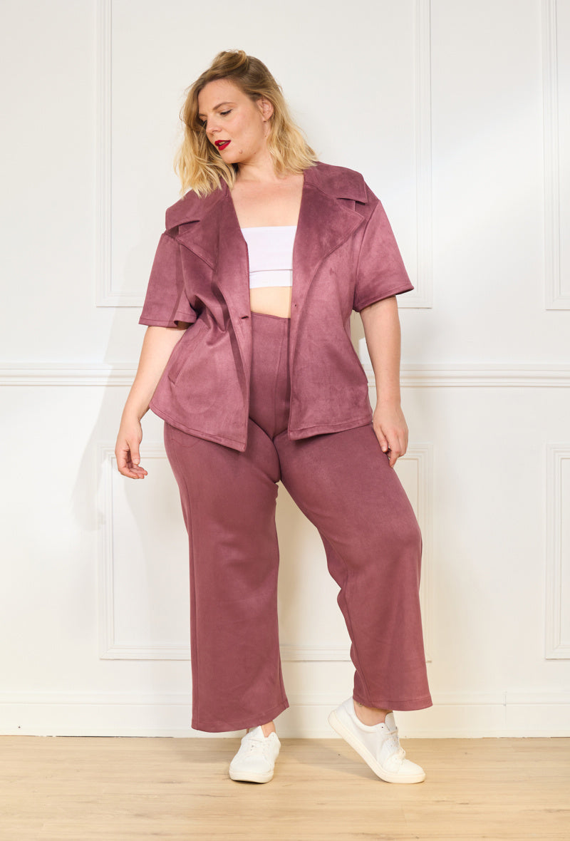 Plus Size Suede jacket and pants sets