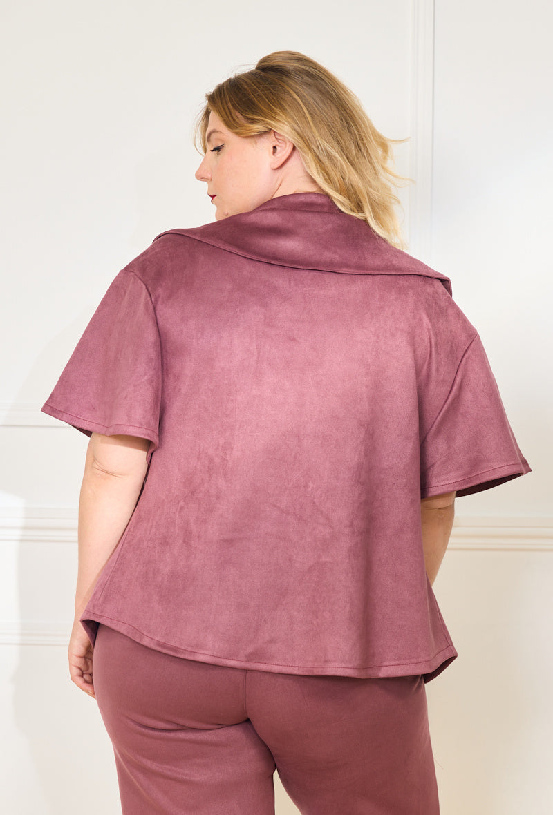 Plus Size Suede Jacket and Pants Set