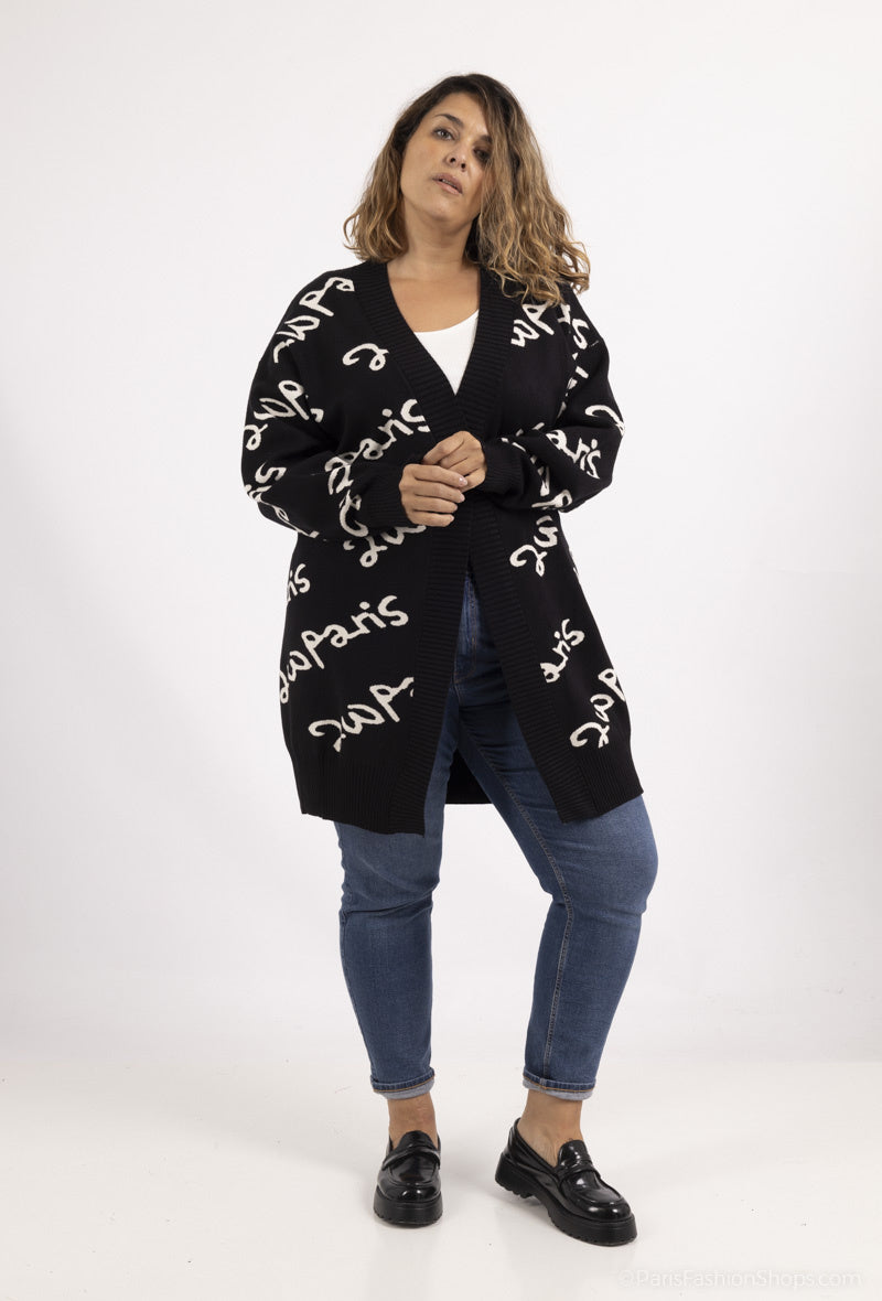 Plus Size Brevmönster Cardigan i 2Wparis med knappar